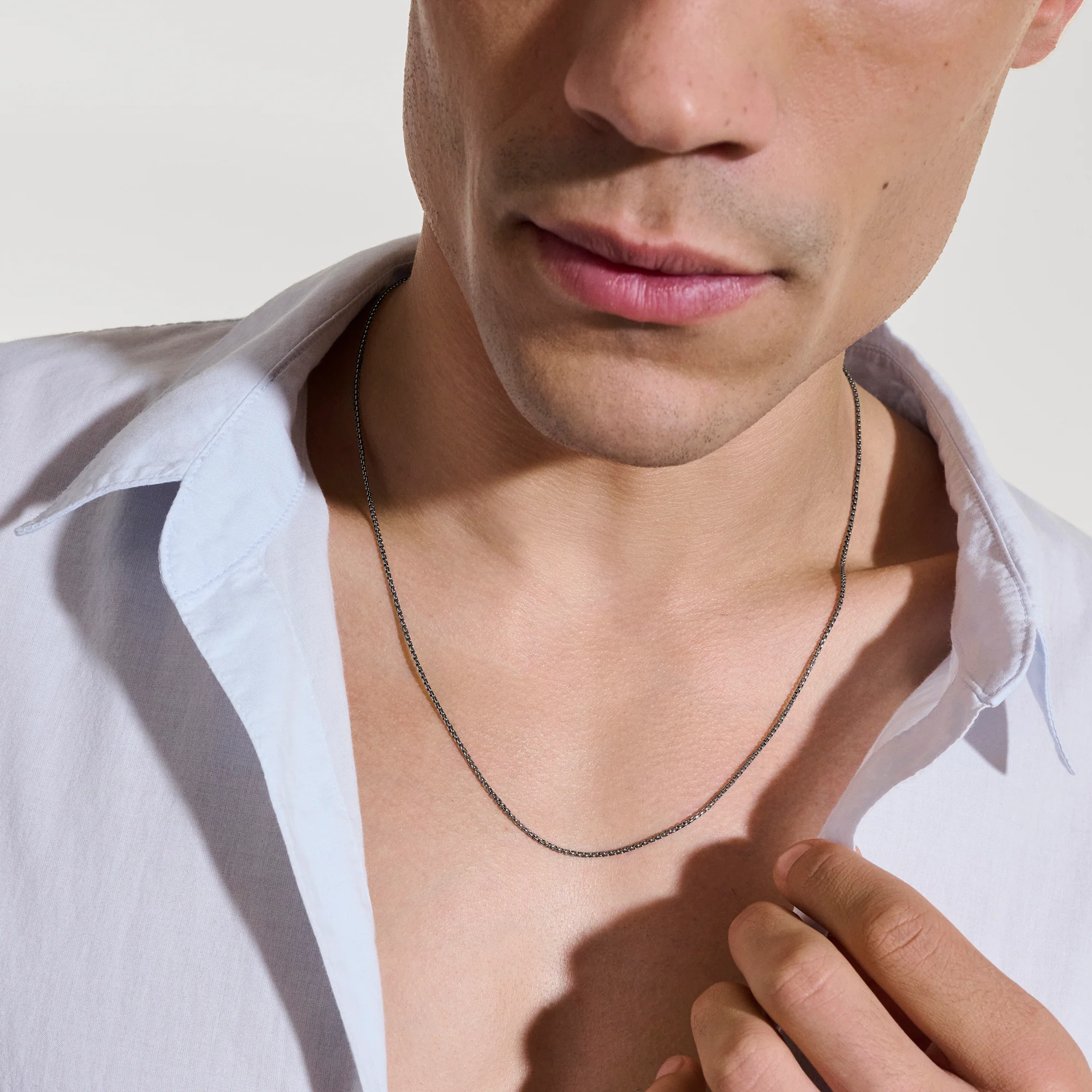 Box Chain Necklace, Dark Silver, 1.6MM|NM98806SMBRD - Image 3