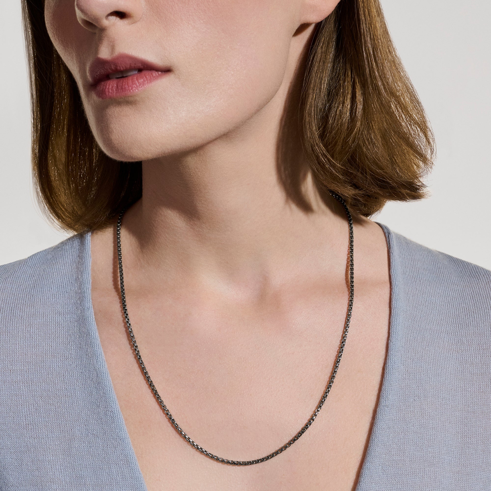 Box Chain Necklace, Dark Silver, 2.7MM|NM98807SMBRD - Image 4
