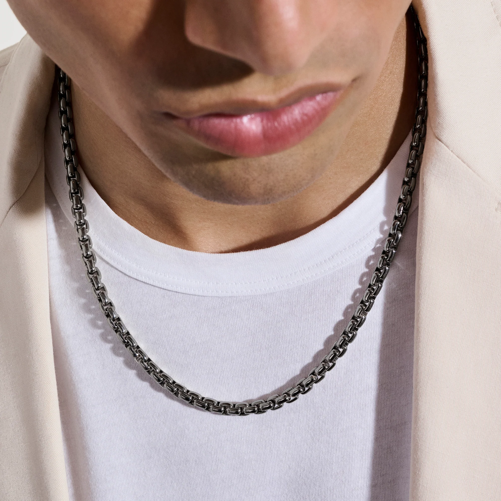 Box Chain Necklace, Dark Silver, 6MM|NM98810SMBRD - Image 3