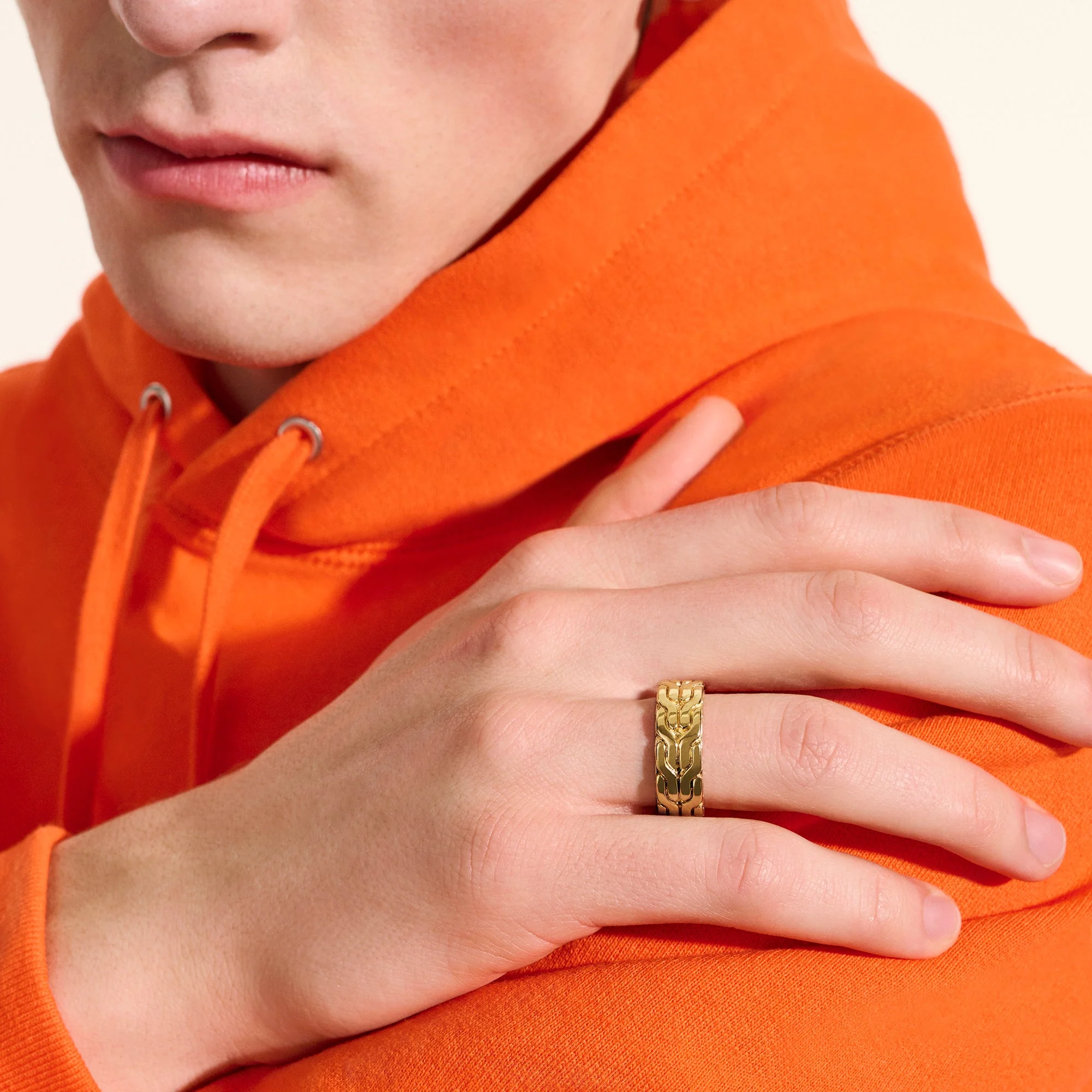 Men's Carved Chain Band Ring, Gold, 8MM|RMGG99842 - Image 6