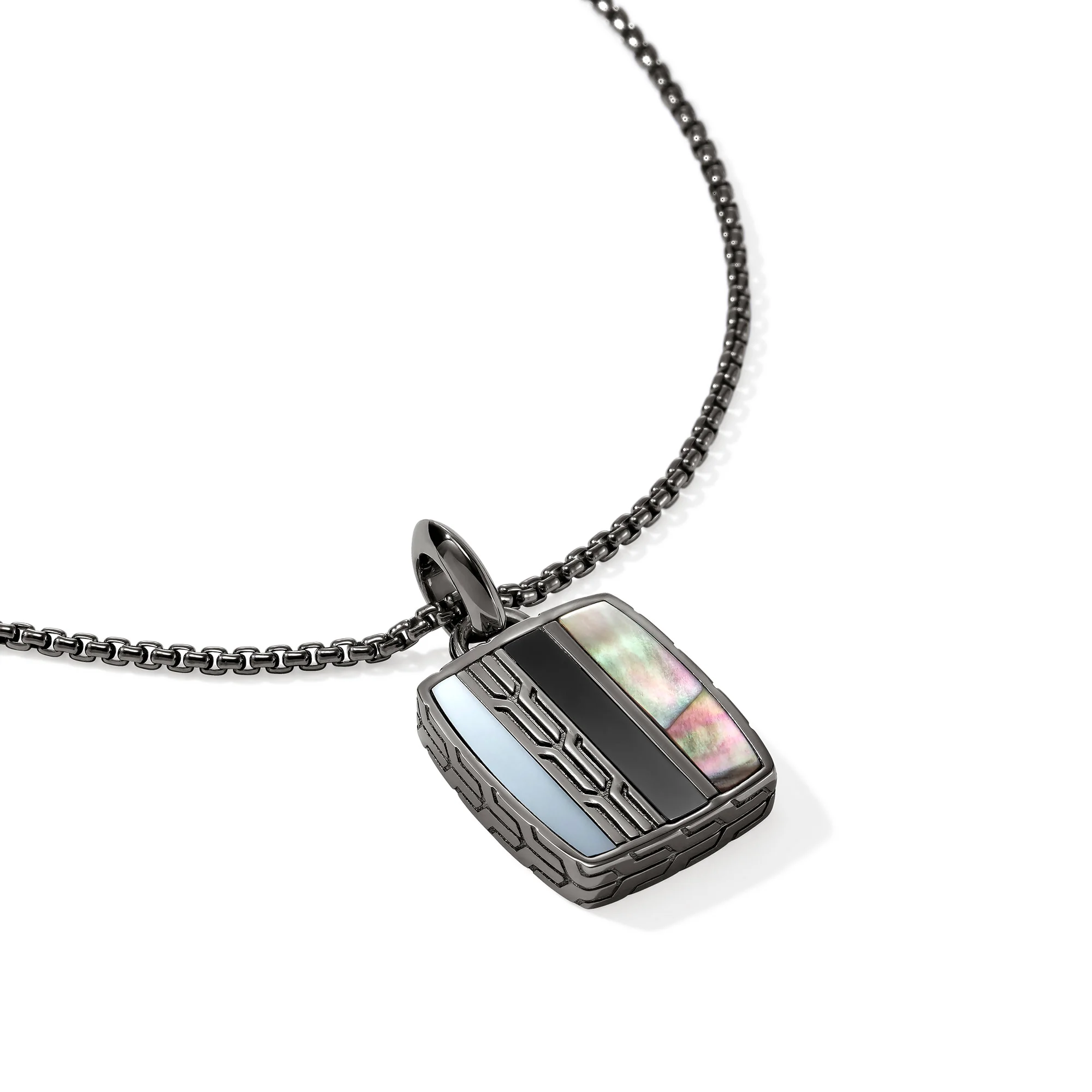 Icon 50 Necklace, Dark Silver, Hardstones|NMS988201BRDBONHE - Image 2