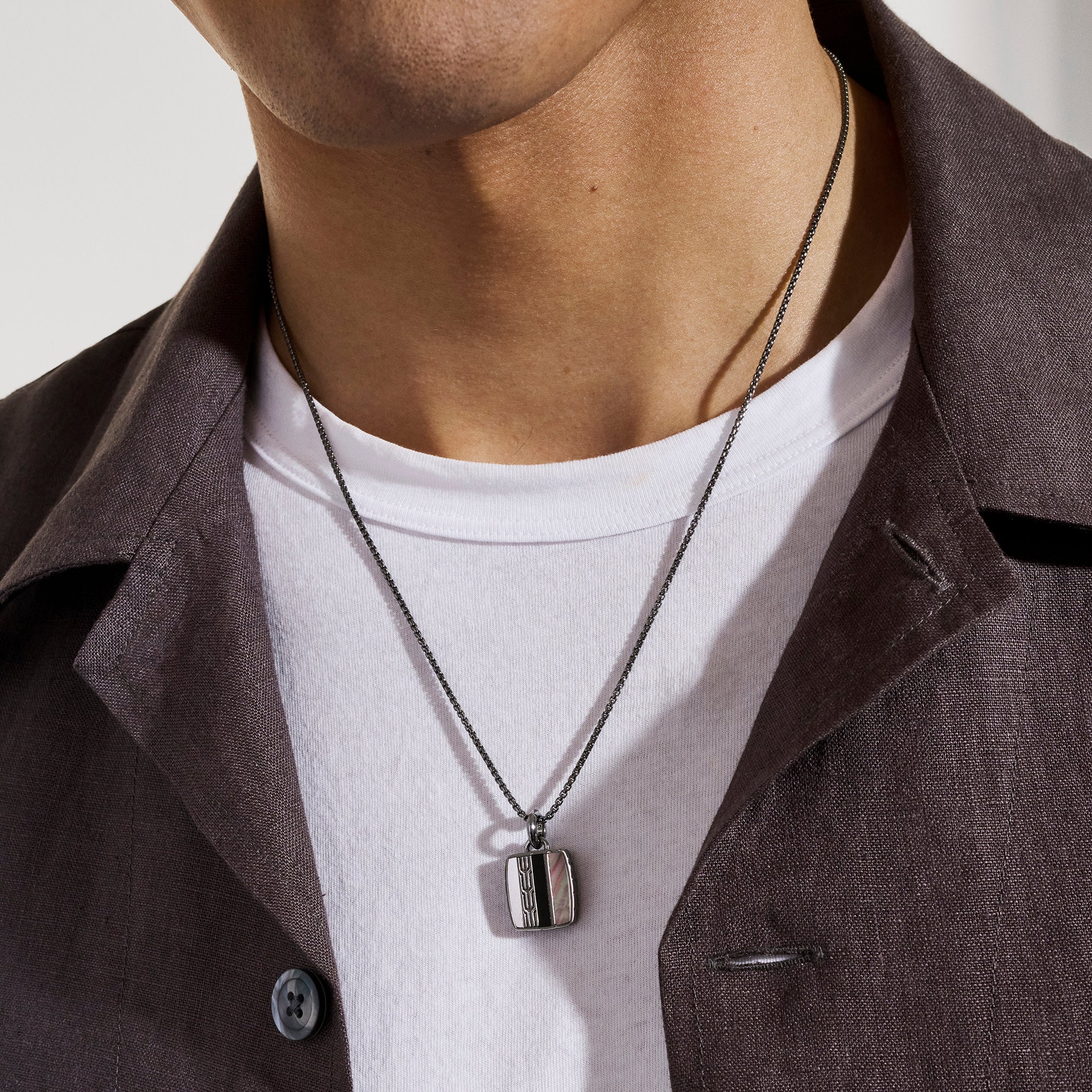 Icon 50 Necklace, Dark Silver, Hardstones|NMS988201BRDBONHE - Image 4