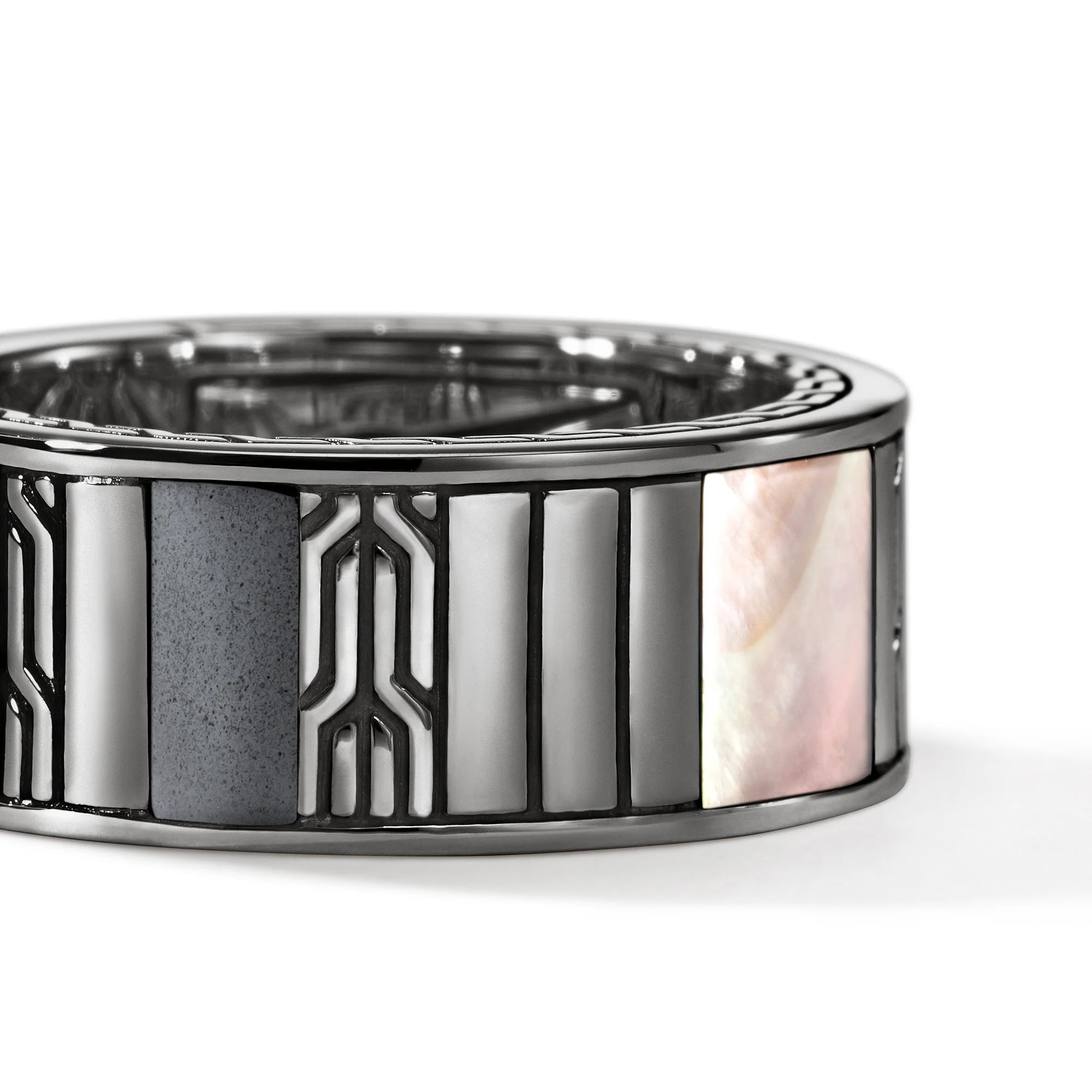 Icon 50 Ring, Dark Silver, Hardstones|RMS988021BRDBONHE - Image 2