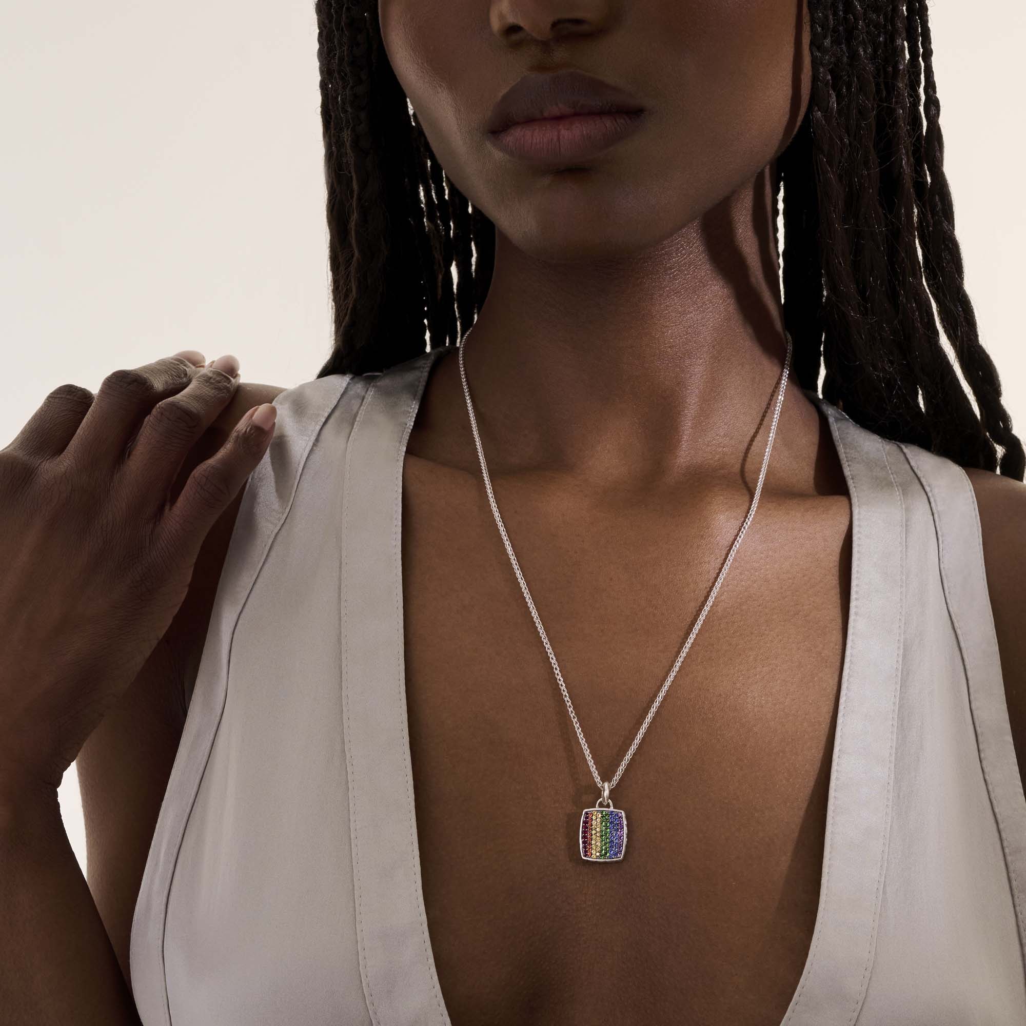 Rainbow Tag Necklace, Sterling Silver, Gemstones|NMS9010804AMBSPTS - Image 6