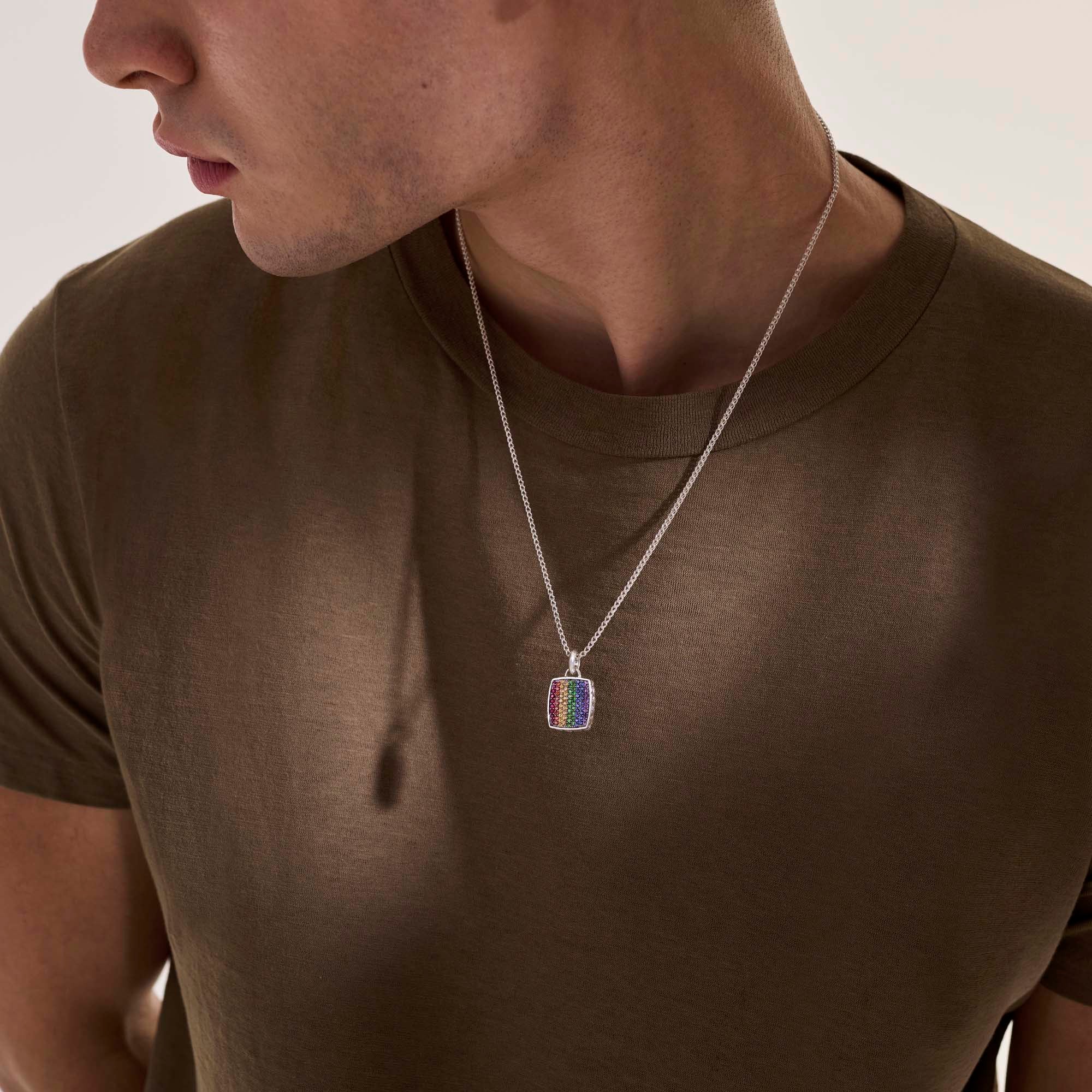 Rainbow Tag Necklace, Sterling Silver, Gemstones|NMS9010804AMBSPTS - Image 7