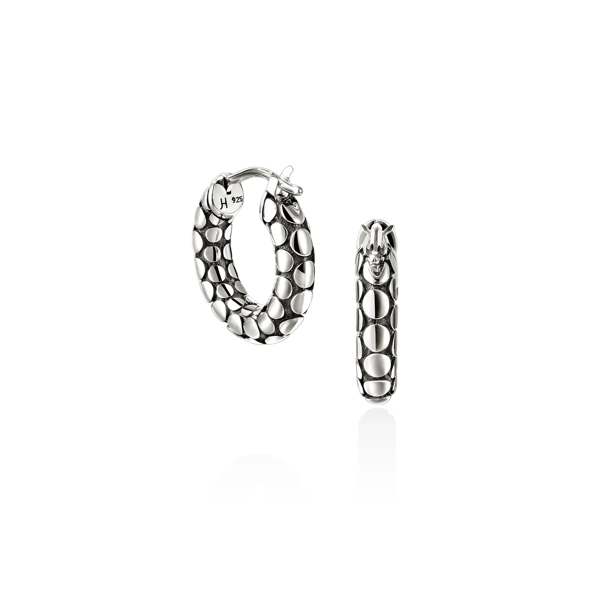 Dot Hoop Earrings, Sterling Silver, 15MM|EB30176 - Image 3