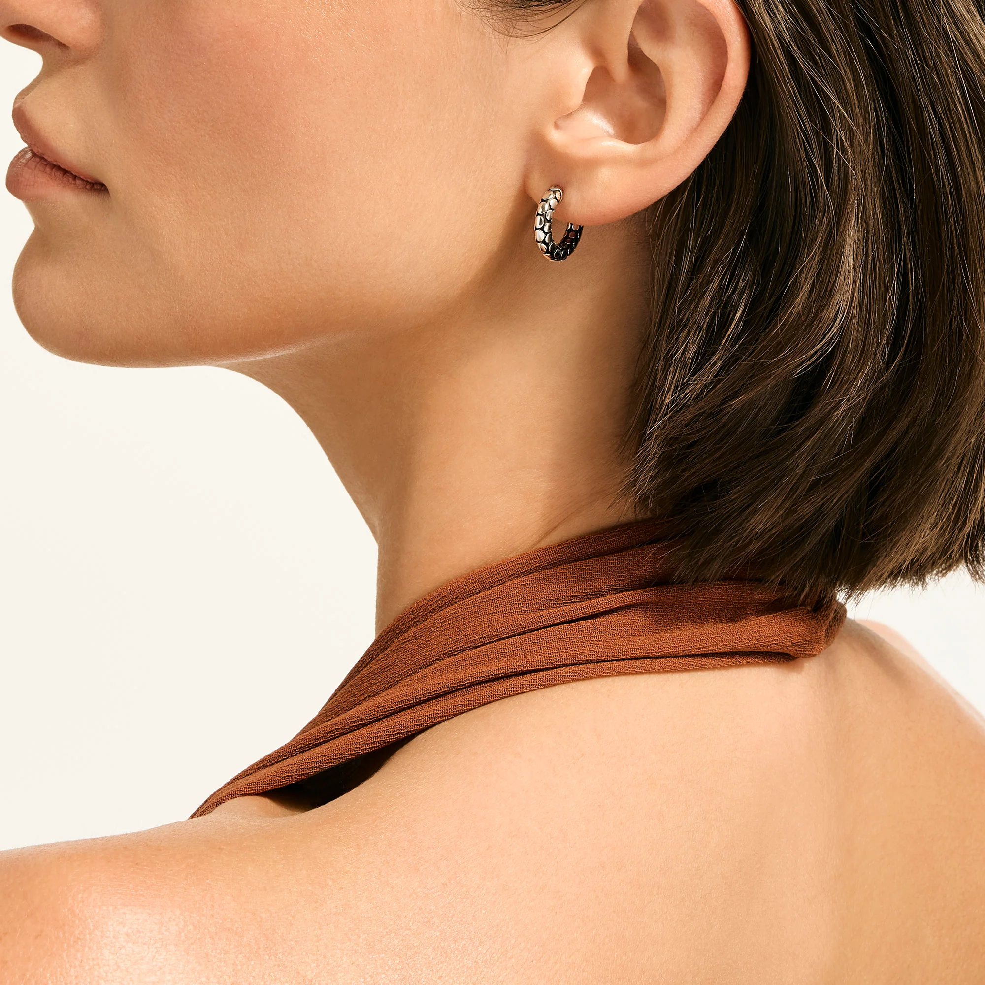 Dot Hoop Earrings, Sterling Silver, 15MM|EB30176 - Image 4