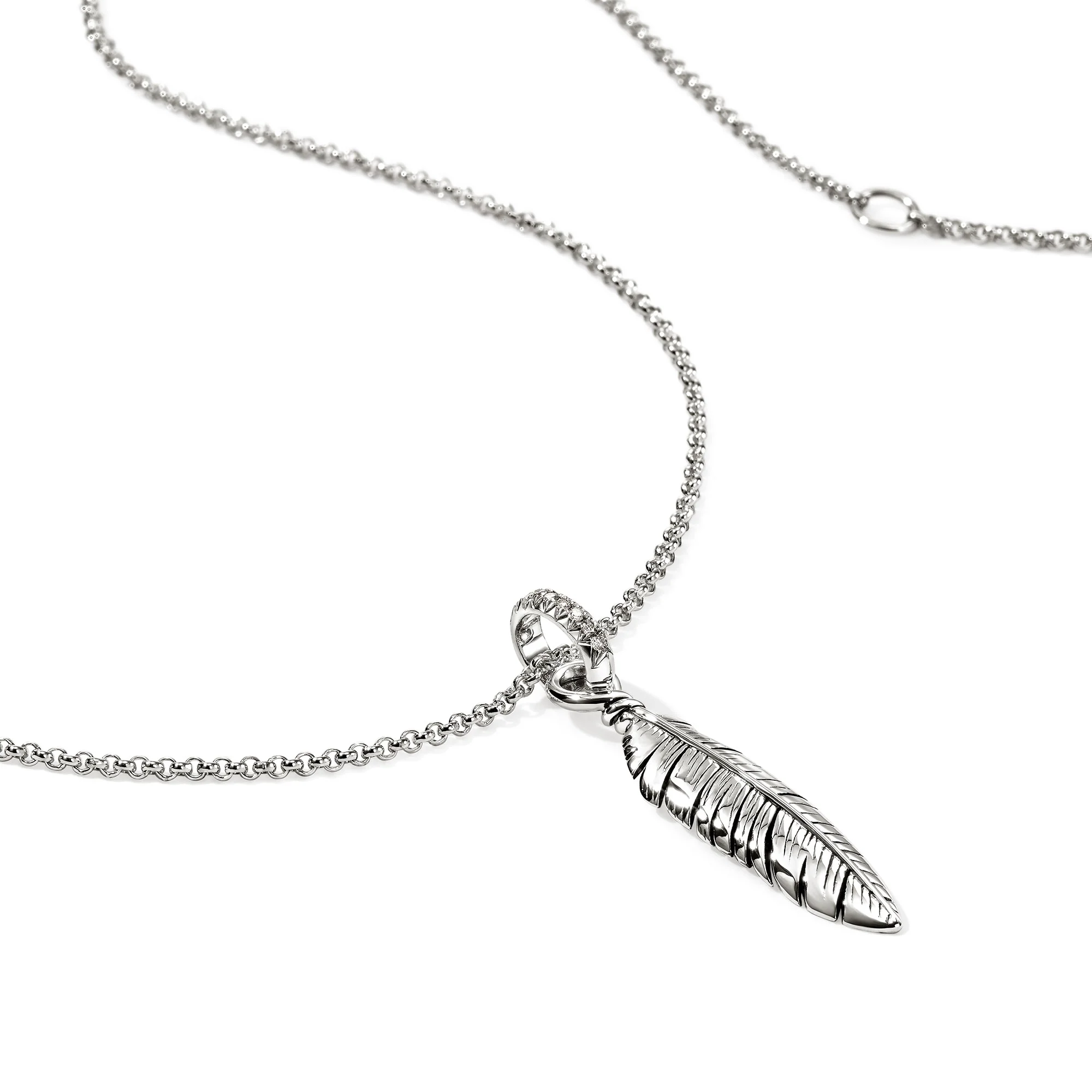 Feather Talisman Necklace, Sterling Silver, Diamonds|NBP9012092DI - Image 2