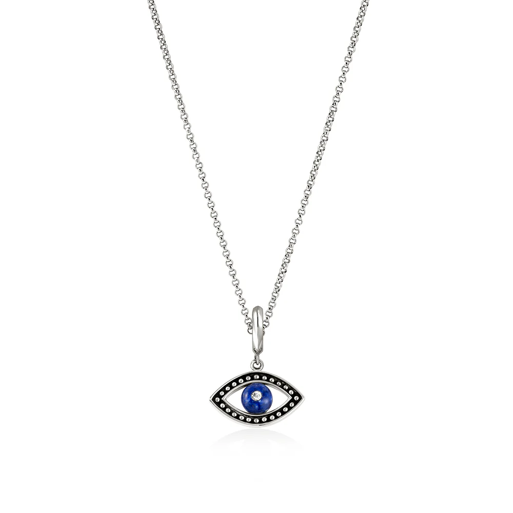 Evil Eye Pendant, Sterling Silver, Lapis Lazuli, Diamonds|HBS9011641LPZDI - Image 3