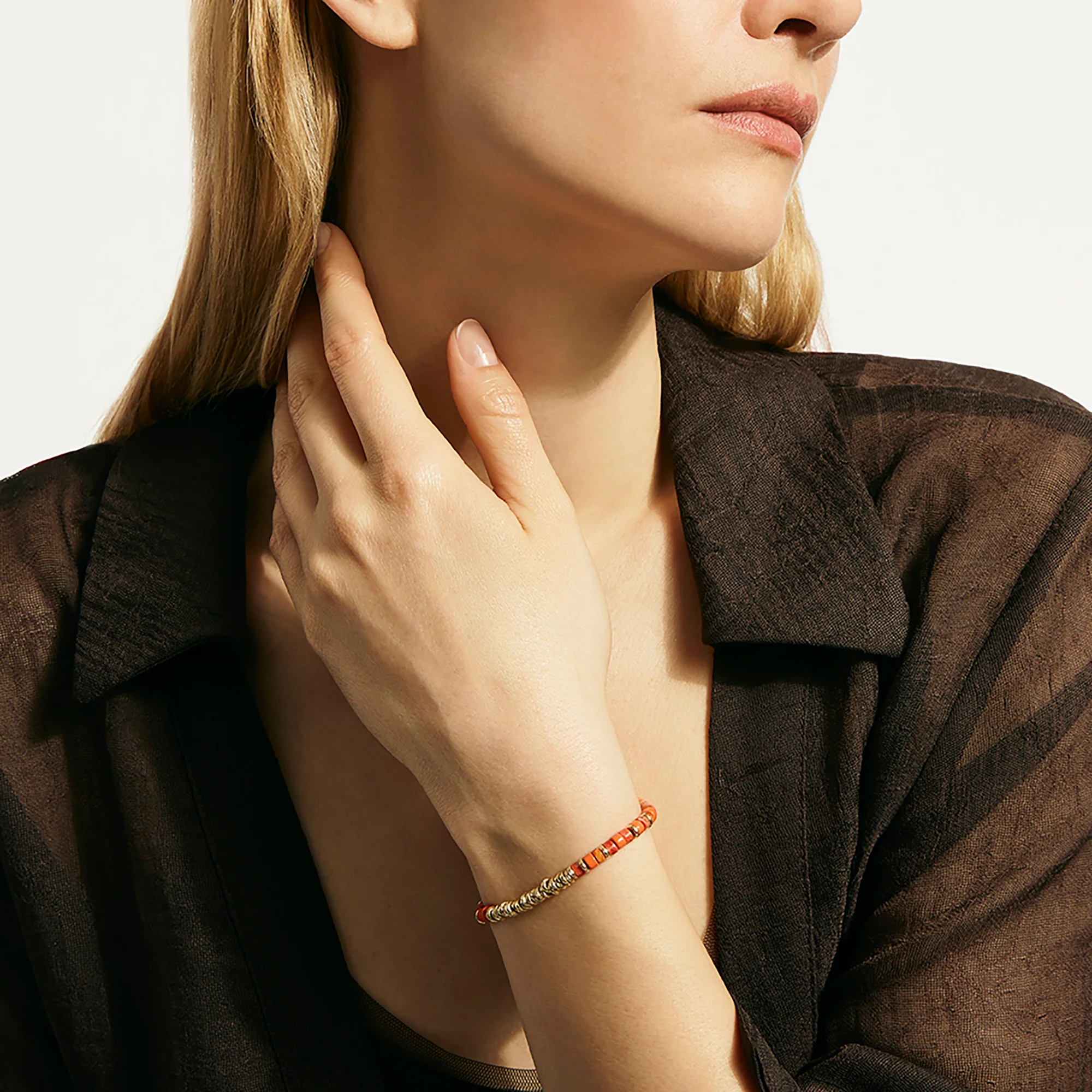 Heishi Bracelet, Gold, Sterling Silver|BUZZS290121OROYS - Image 6