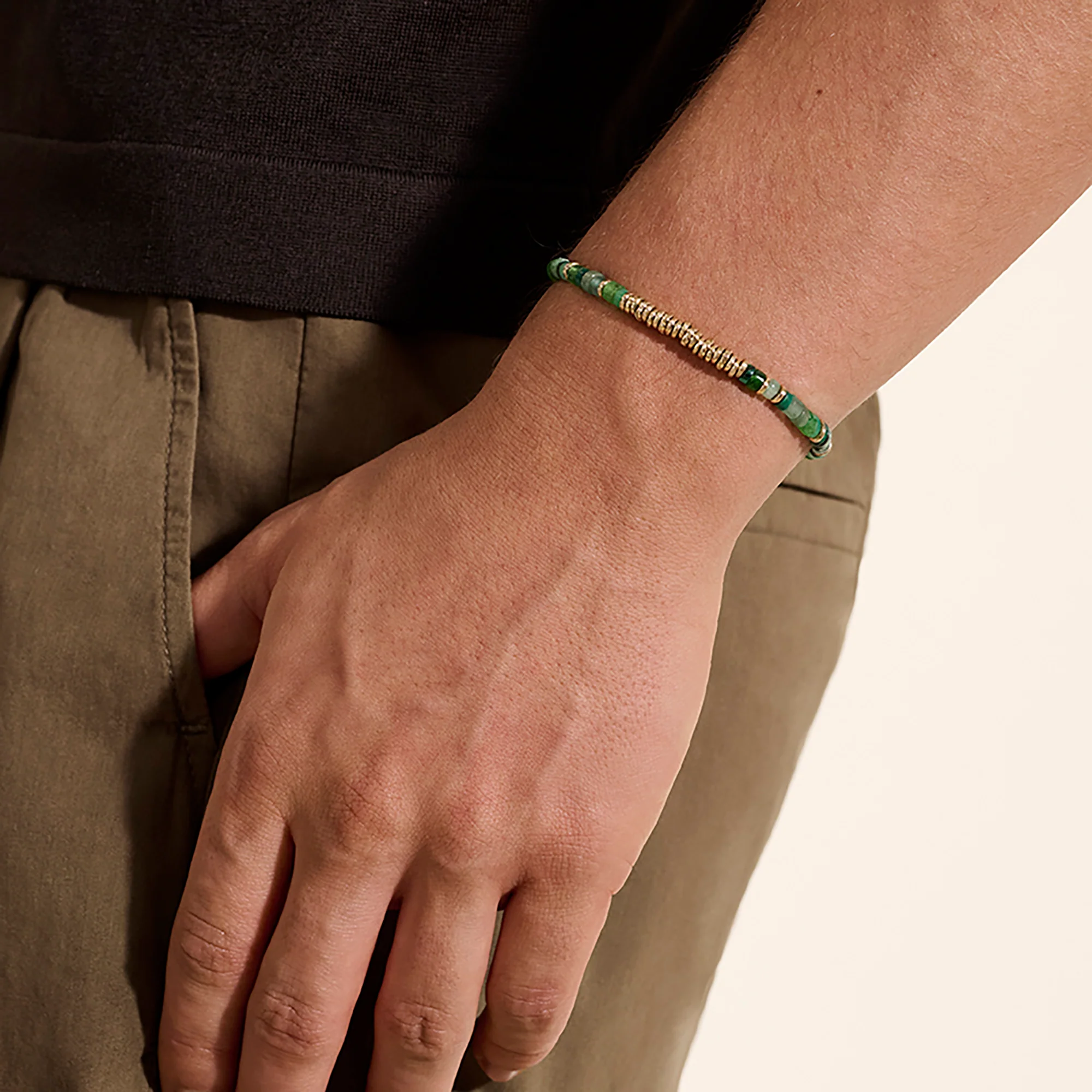 Heishi Bracelet, Hardstones, Emeralds, Gold|BUGGS900984MHQZATR - Image 5