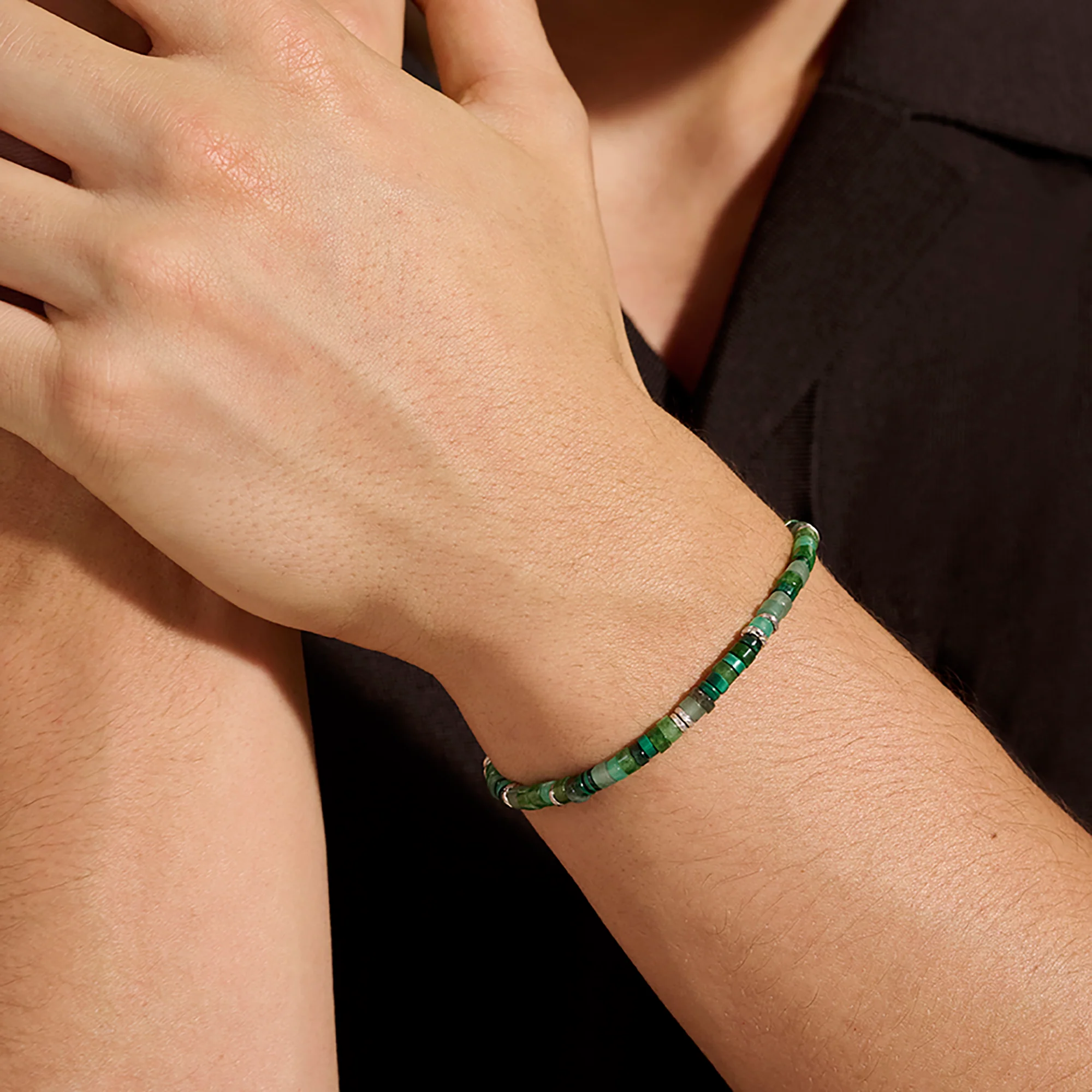 Heishi Bracelet, Hardstones, Emeralds, Sterling Silver|BUS900698MHQZATR - Image 5