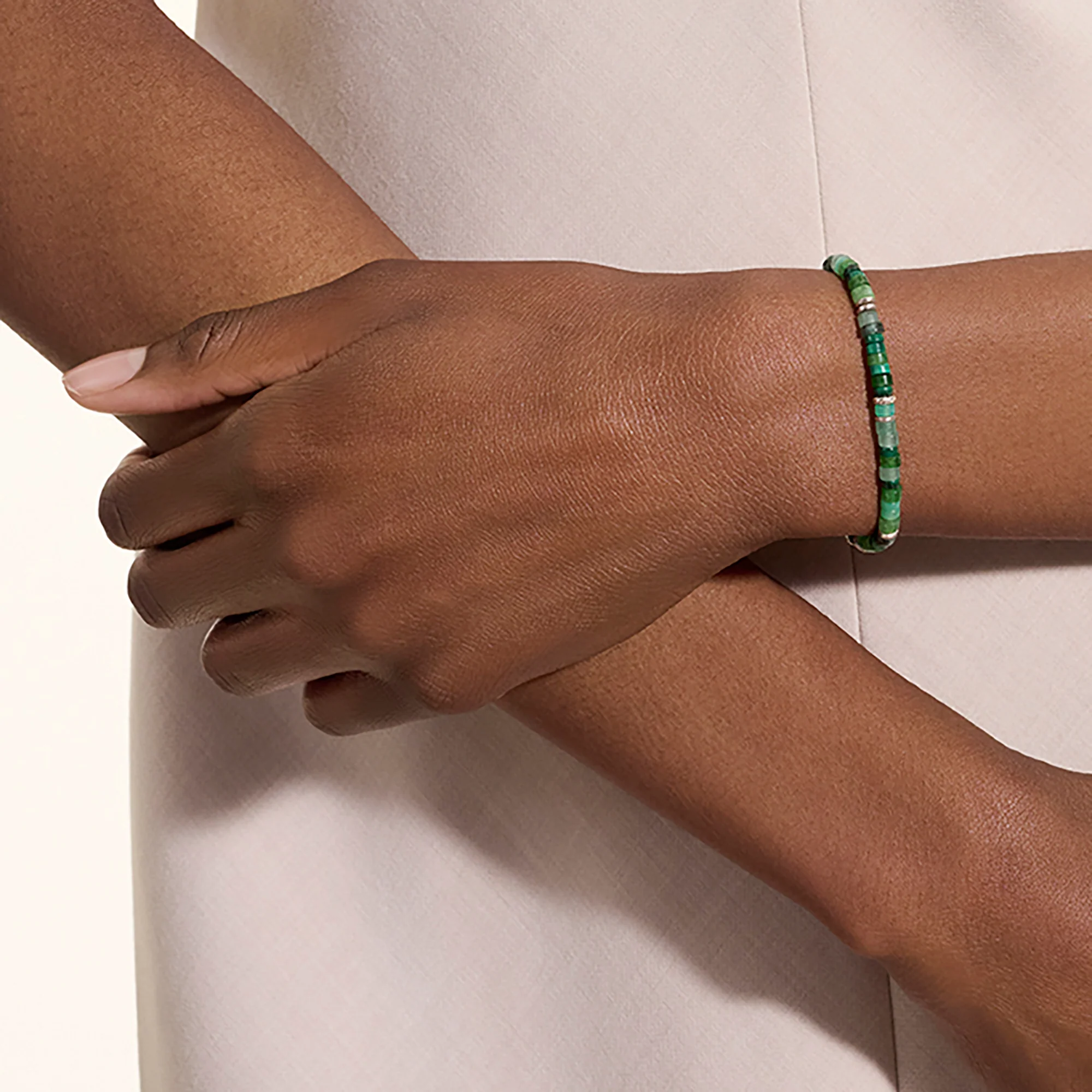 Heishi Bracelet, Hardstones, Emeralds, Sterling Silver|BUS900698MHQZATR - Image 6