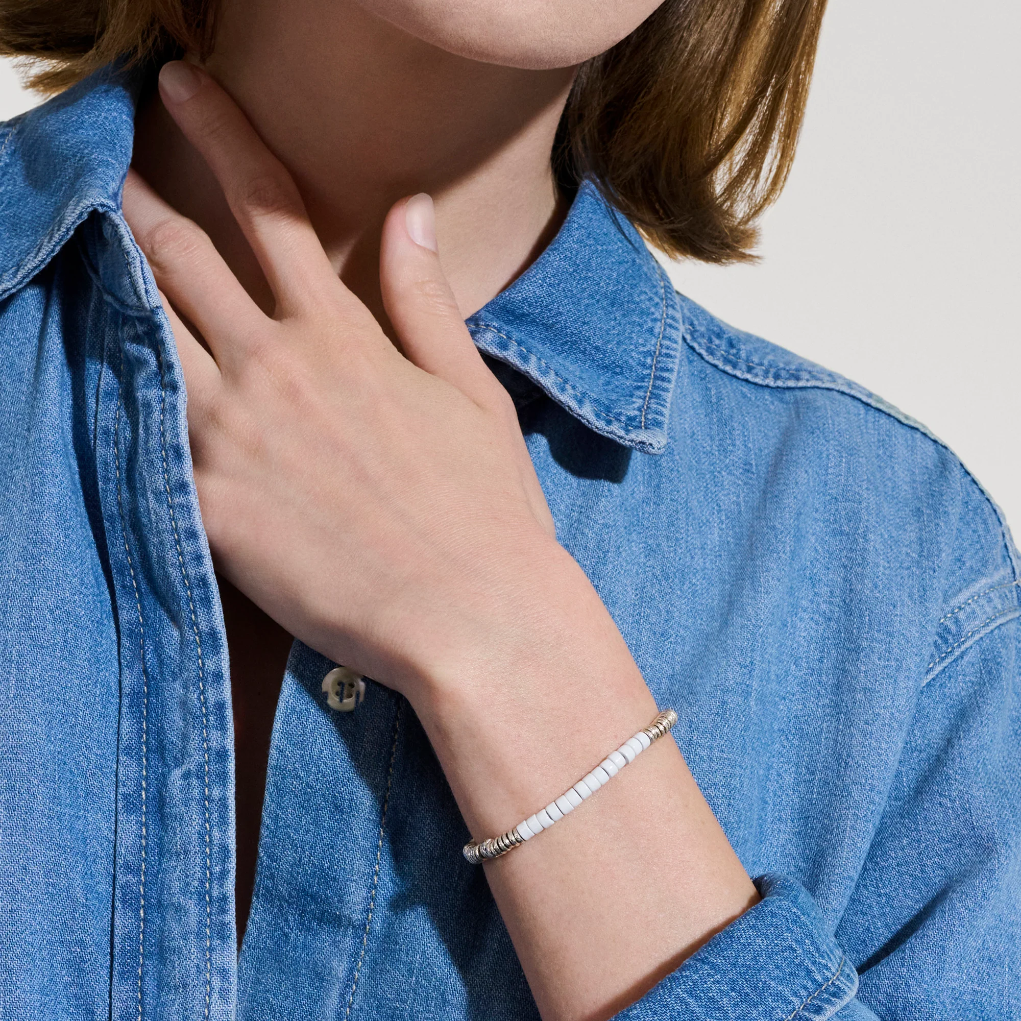 Heishi Bracelet, Sterling Silver, Enamel|BU900698WH - Image 5
