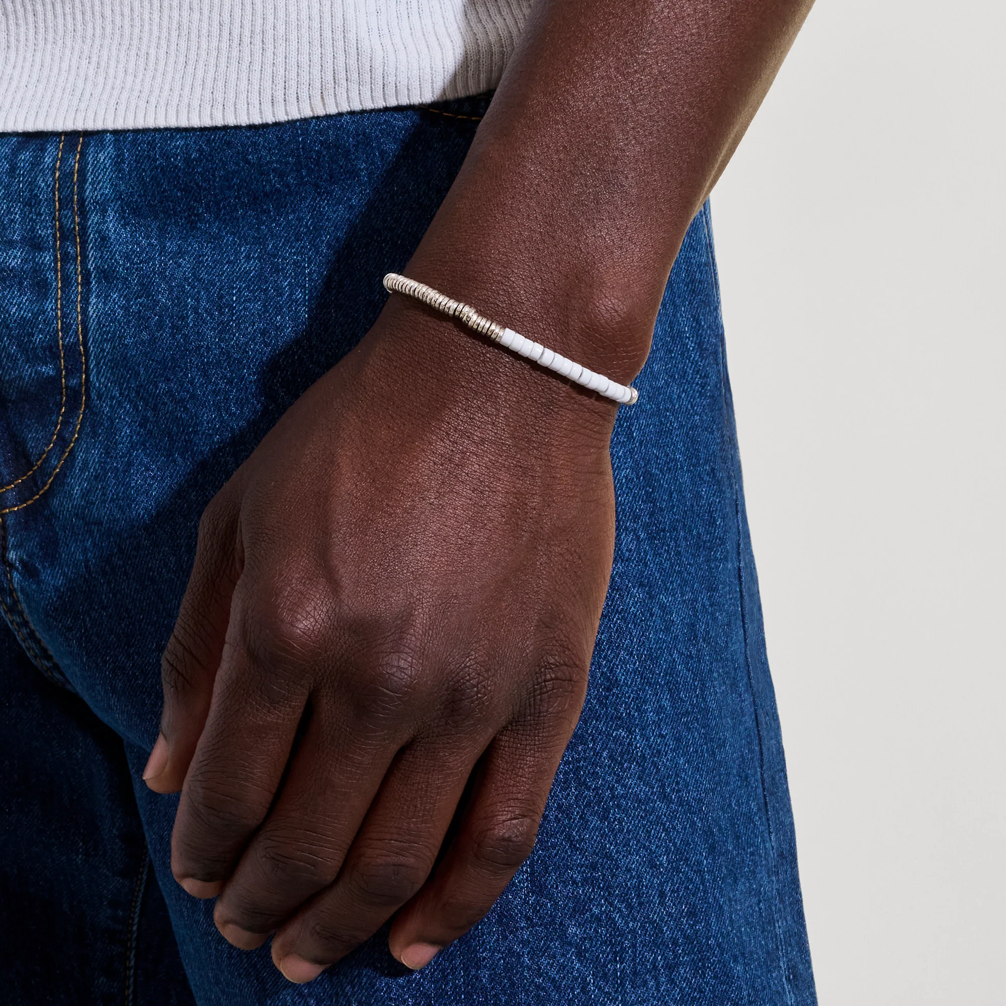 Heishi Bracelet, Sterling Silver, Enamel|BU900698WH - Image 6