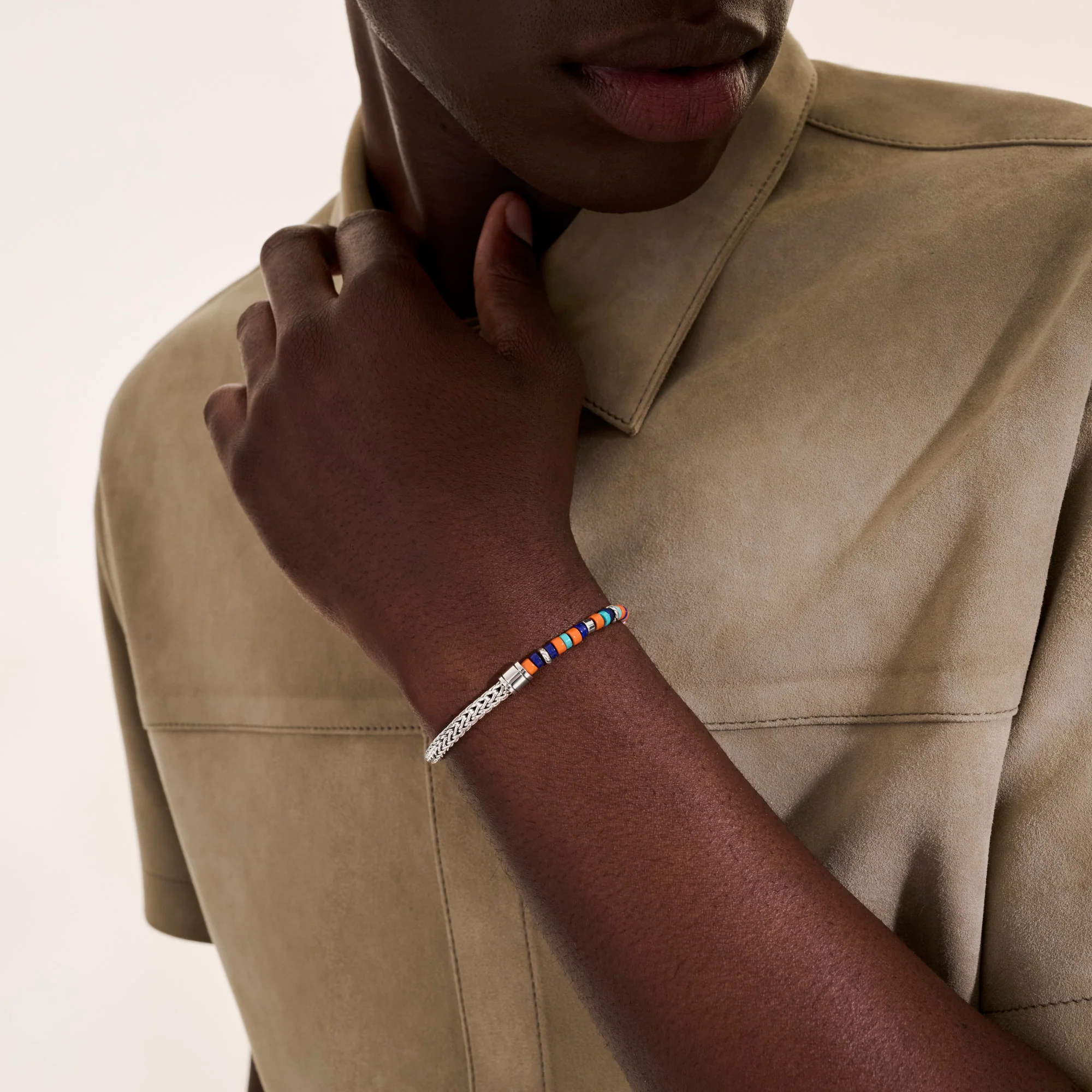 Heishi Chain Bracelet, Sterling Silver, Hardstones|BUS9012521ORLPZTQ - Image 6