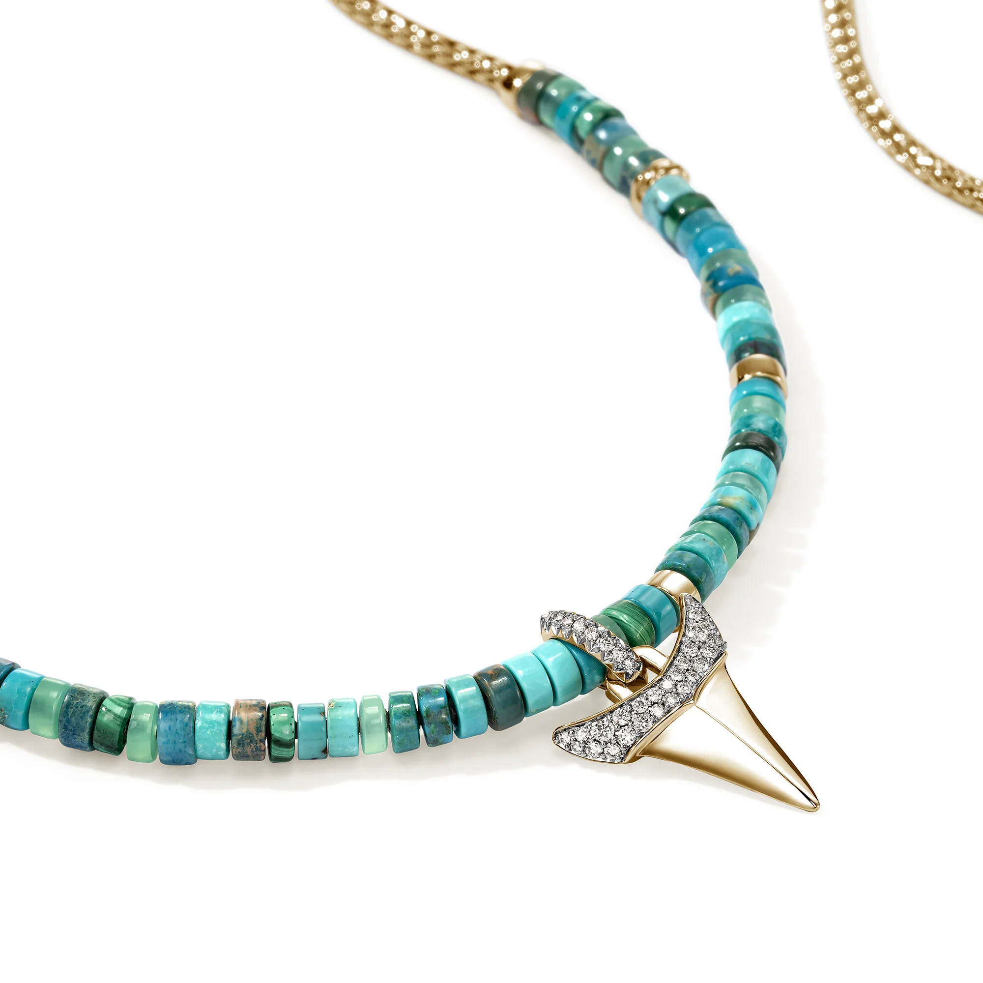 Sharktooth Heishi Necklace, Gold, Hardstones, Diamonds|NMGGX988642TQCRSDI - Image 2