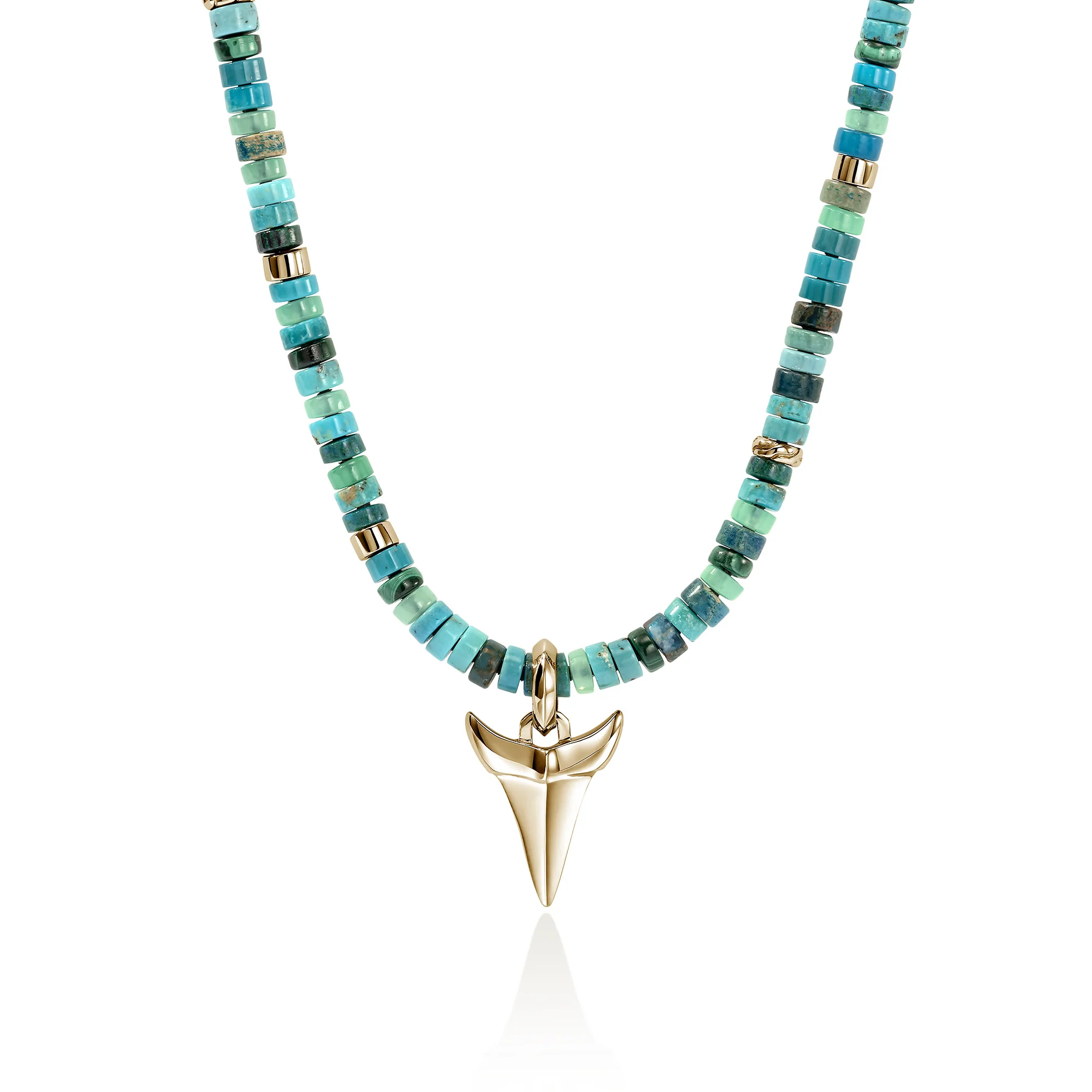 Sharktooth Heishi Necklace, Gold, Hardstones, Diamonds|NMGGX988642TQCRSDI - Image 3