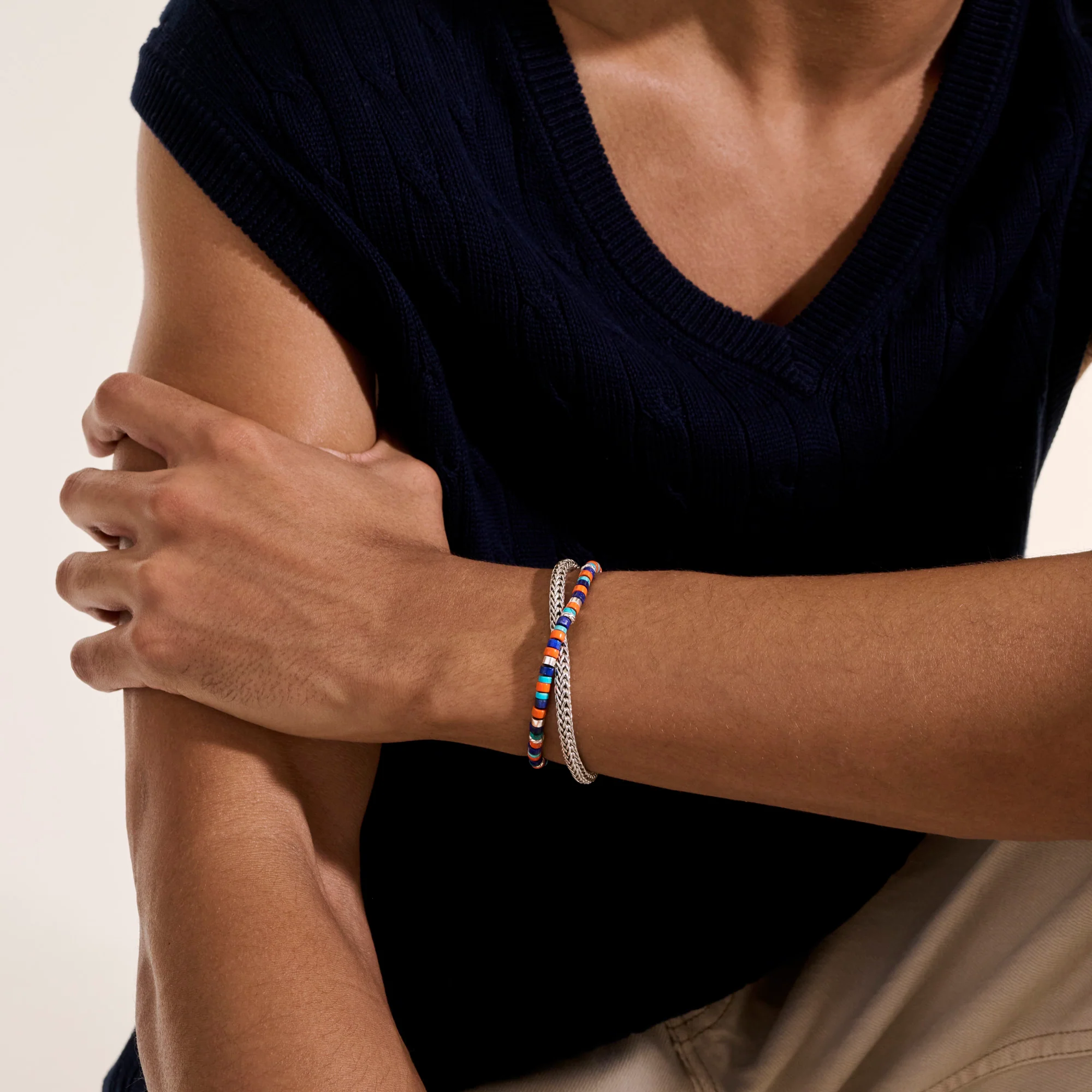 Heishi Chain Wrap, Sterling Silver, Hardstones|BUS9012551ORLPZTQ - Image 6