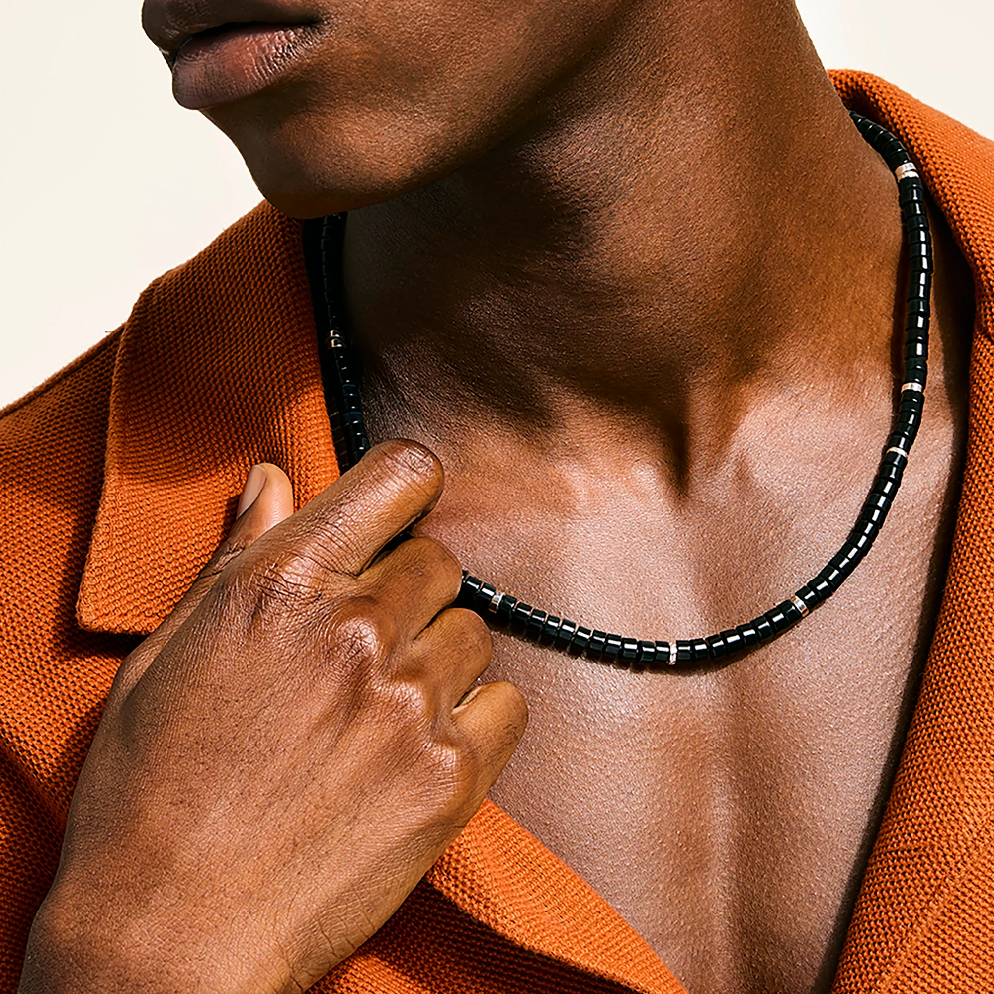 Heishi Necklace, Sterling Silver, Black Onyx, 6MM|NMS290141BON - Image 3