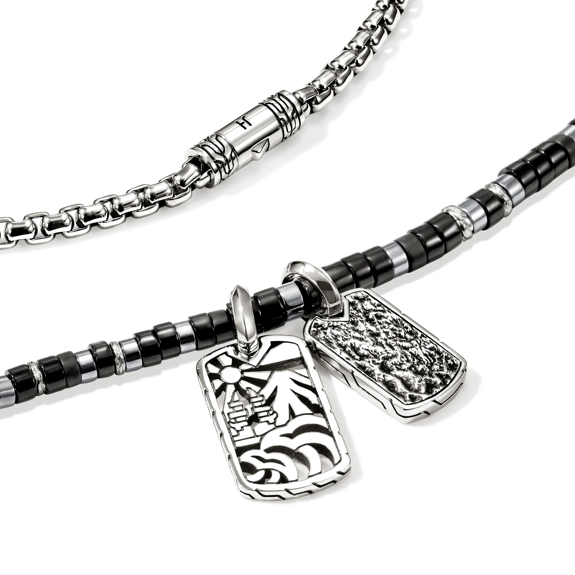 Heishi Tag Necklace, Sterling Silver, Hardstones|NMS989611BONHE - Image 2