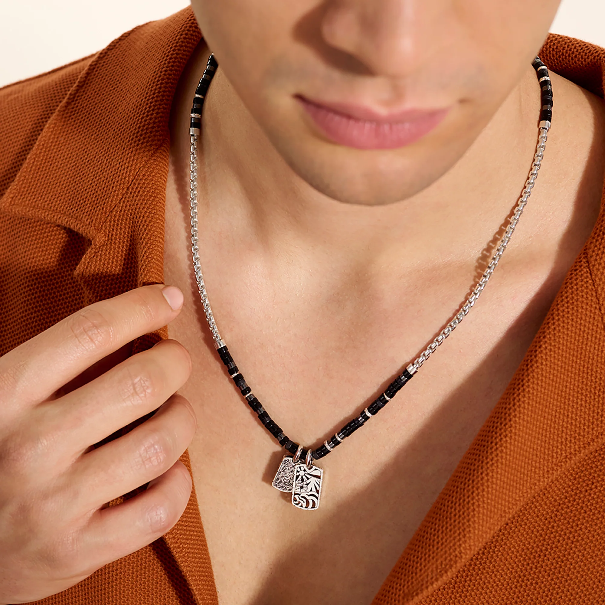 Heishi Tag Necklace, Sterling Silver, Hardstones|NMS989611BONHE - Image 5