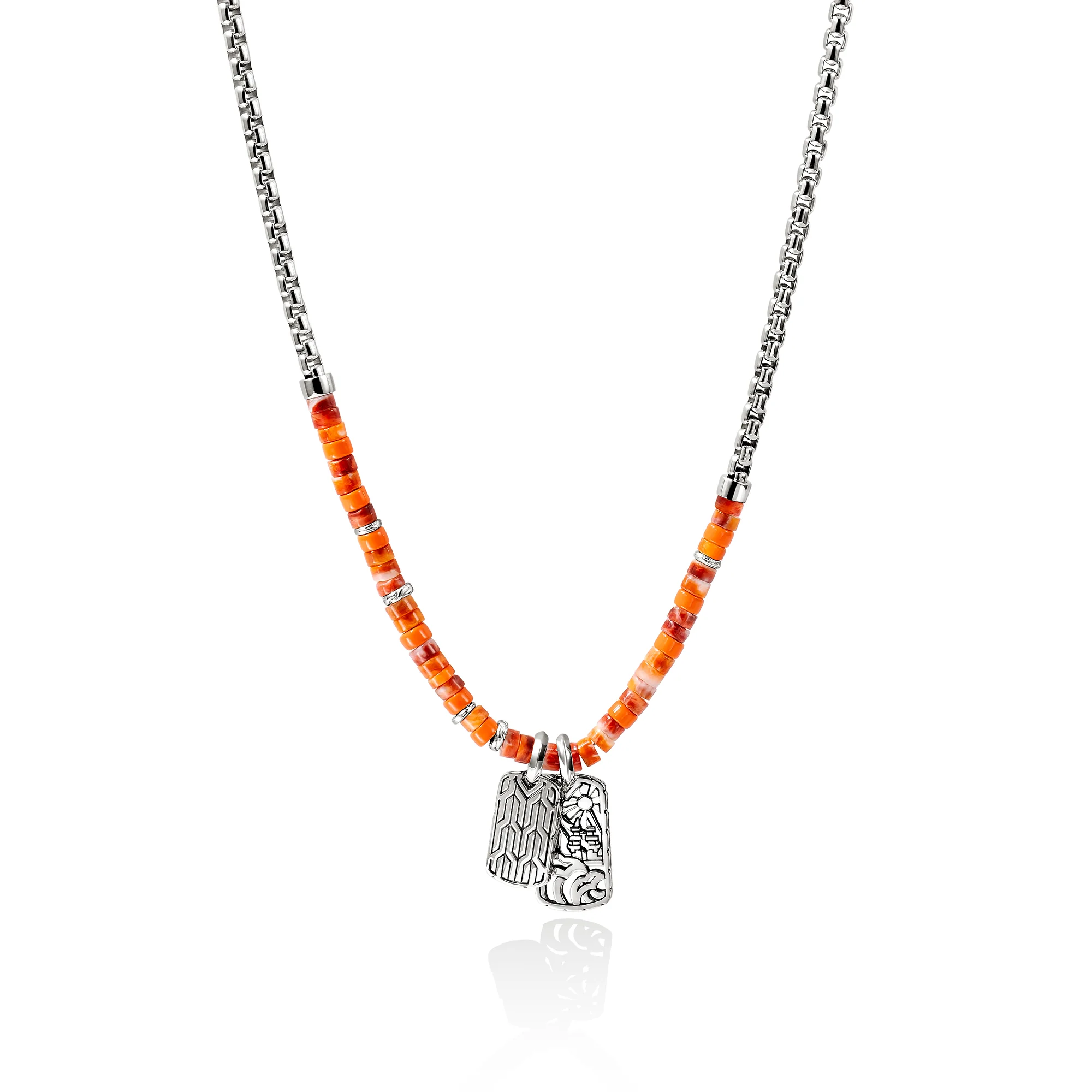 Heishi Tag Necklace, Sterling Silver, Spiny Oyster Shells|NMS989611OROYS - Image 3