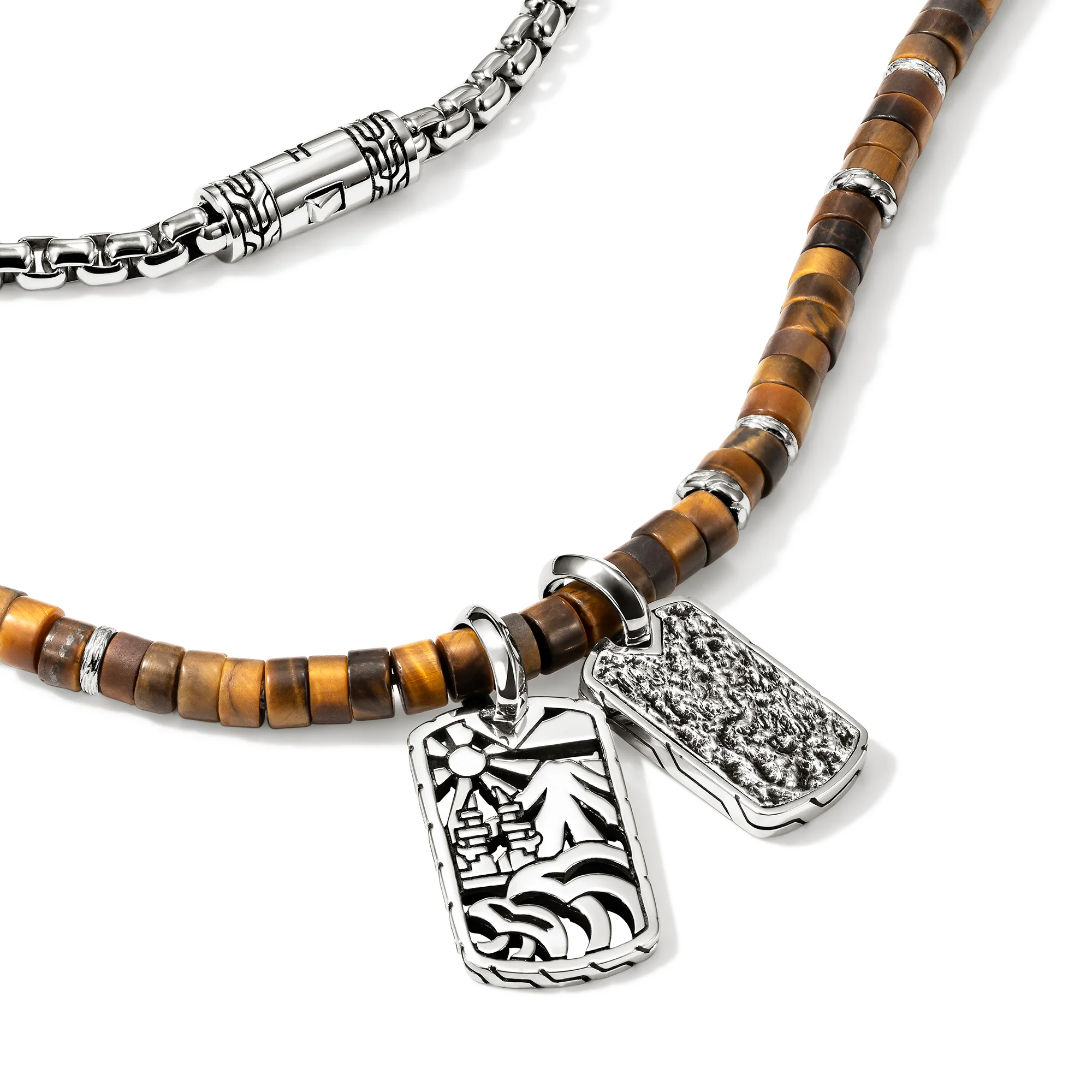 Heishi Tag Necklace, Sterling Silver, Hardstones|NMS989611TE - Image 2