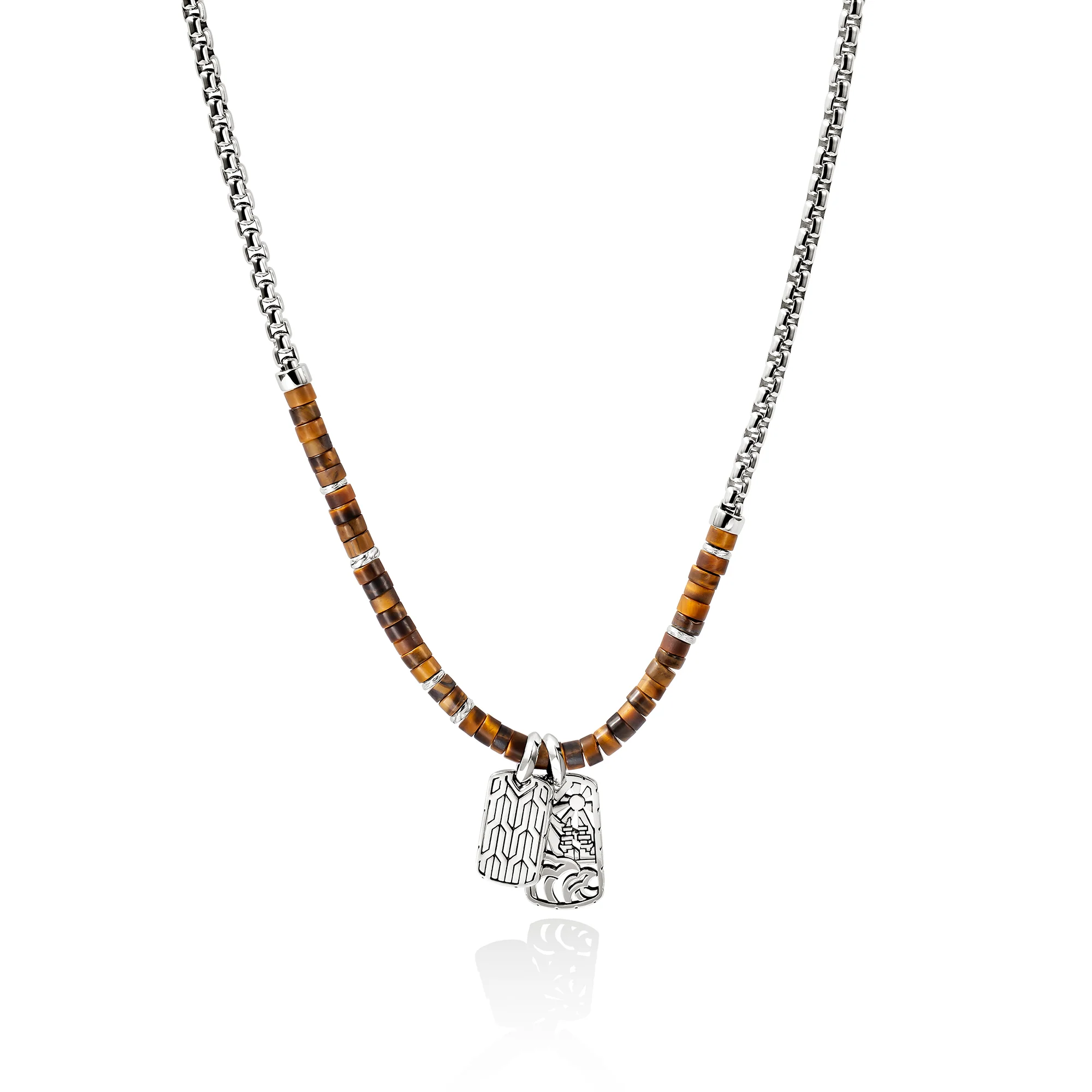 Heishi Tag Necklace, Sterling Silver, Hardstones|NMS989611TE - Image 3