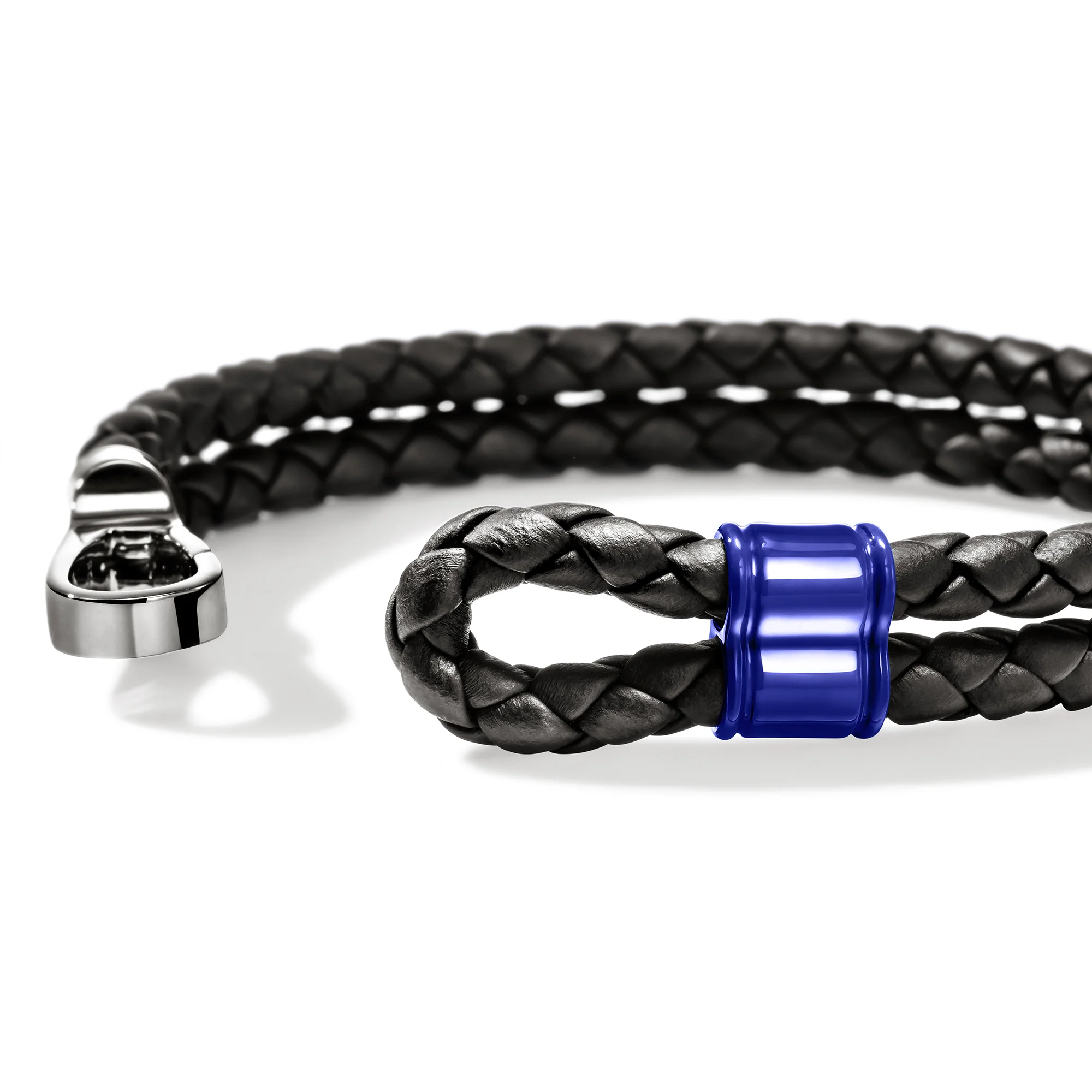 Hook Clasp Double Bracelet, Leather, Dark Silver, 10MM|BU901241BRDBLBU - Image 2