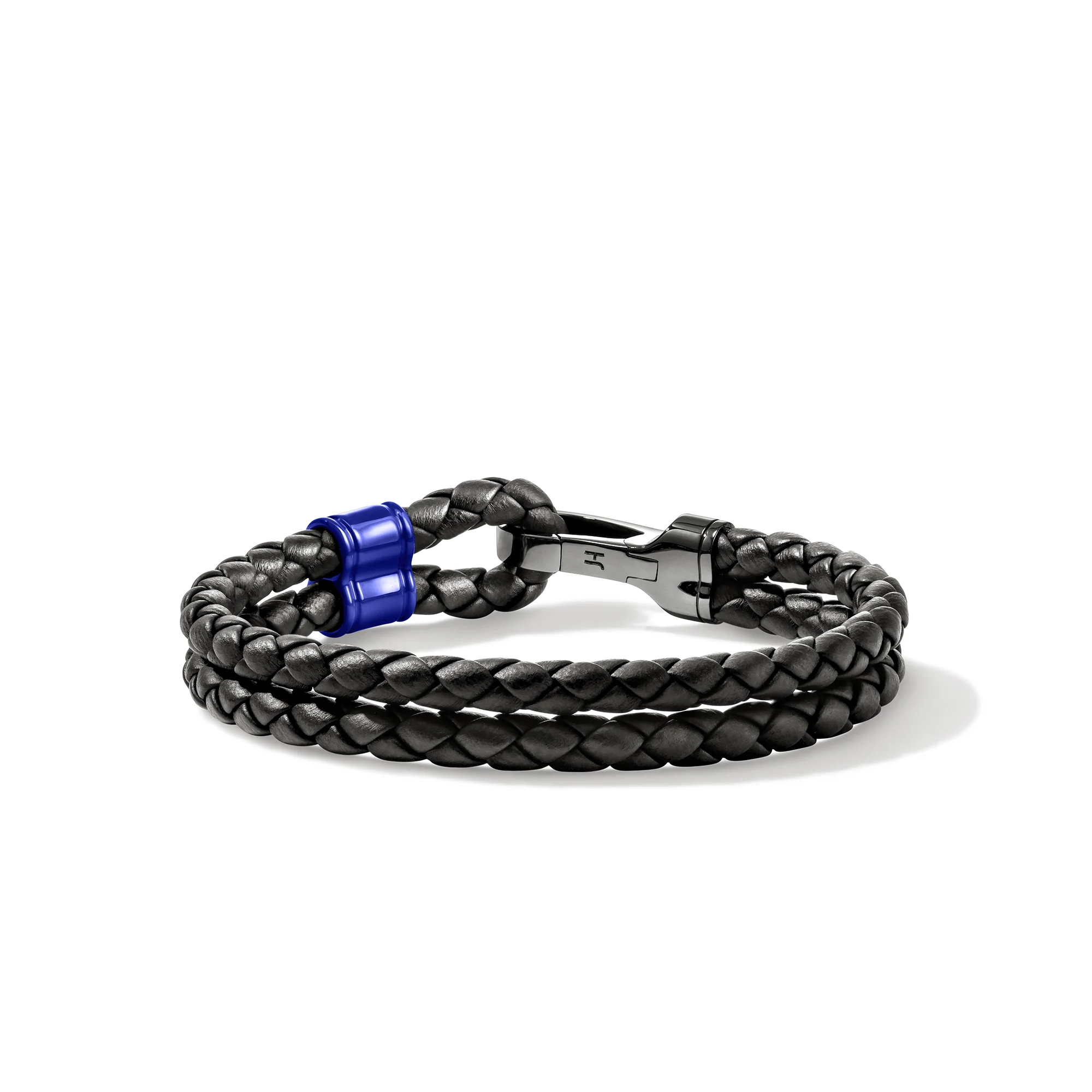 Hook Clasp Double Bracelet, Leather, Dark Silver, 10MM|BU901241BRDBLBU - Image 4