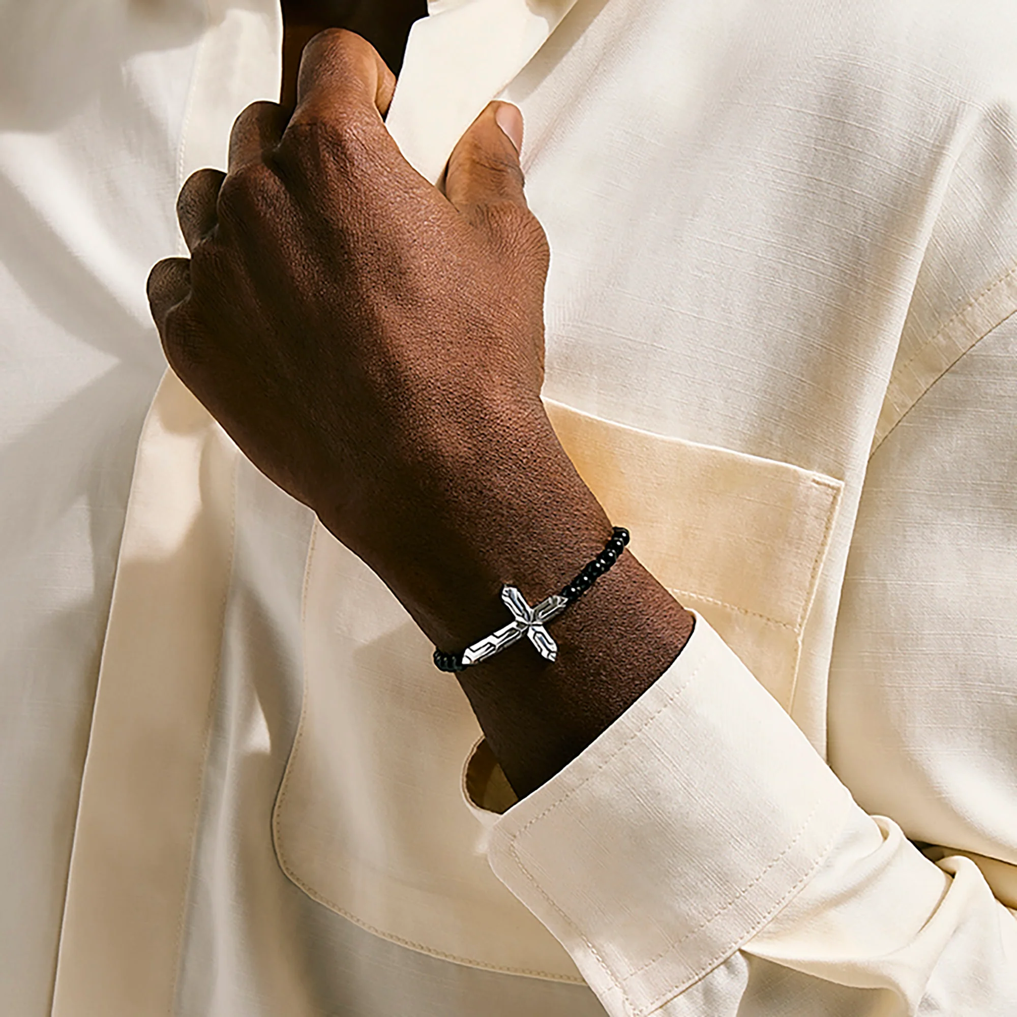 Icon 50 Cross Bracelet, Sterling Silver, Black Onyx, 4MM|BUS972181BON - Image 5