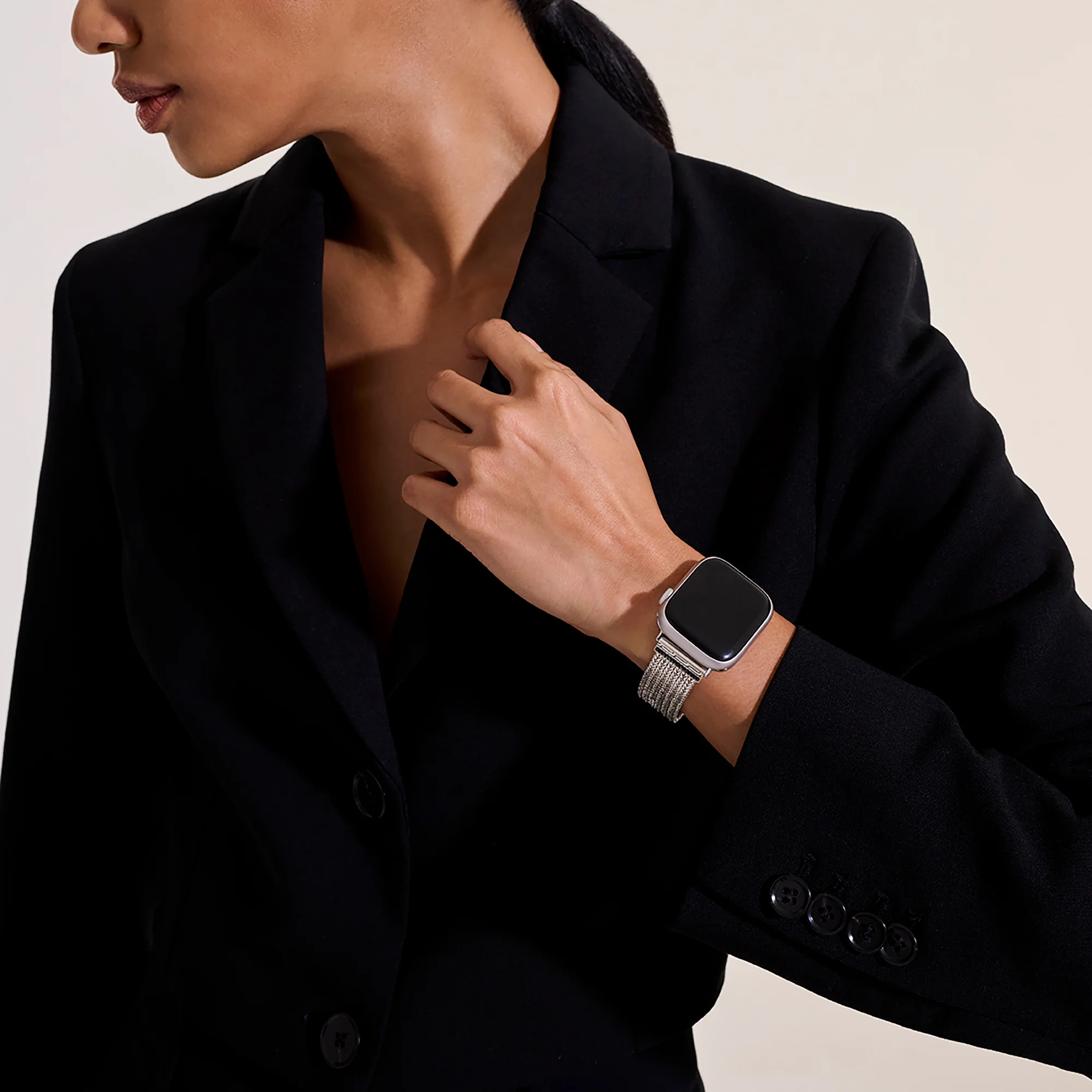 Icon Link Smart Watch Strap, Sterling Silver, Black Sapphires, 18MM|WBS986524BLS - Image 7