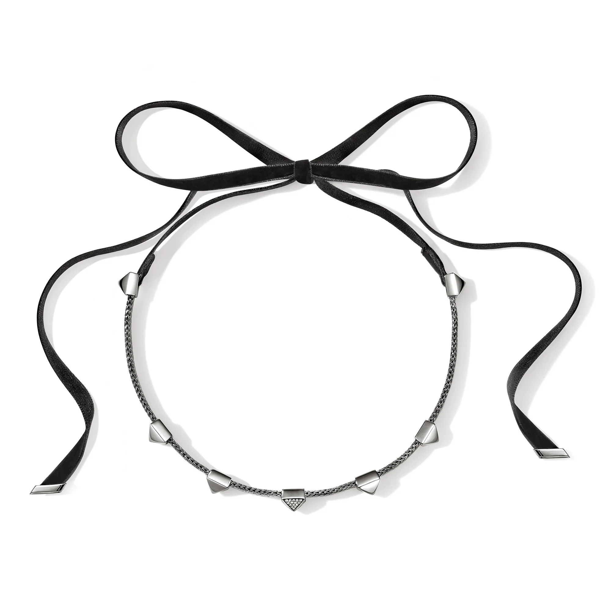 Icon Stud Choker, Dark Silver, Diamonds, Velvet Ribbon|NBP989992BRDBLDI - Image 3