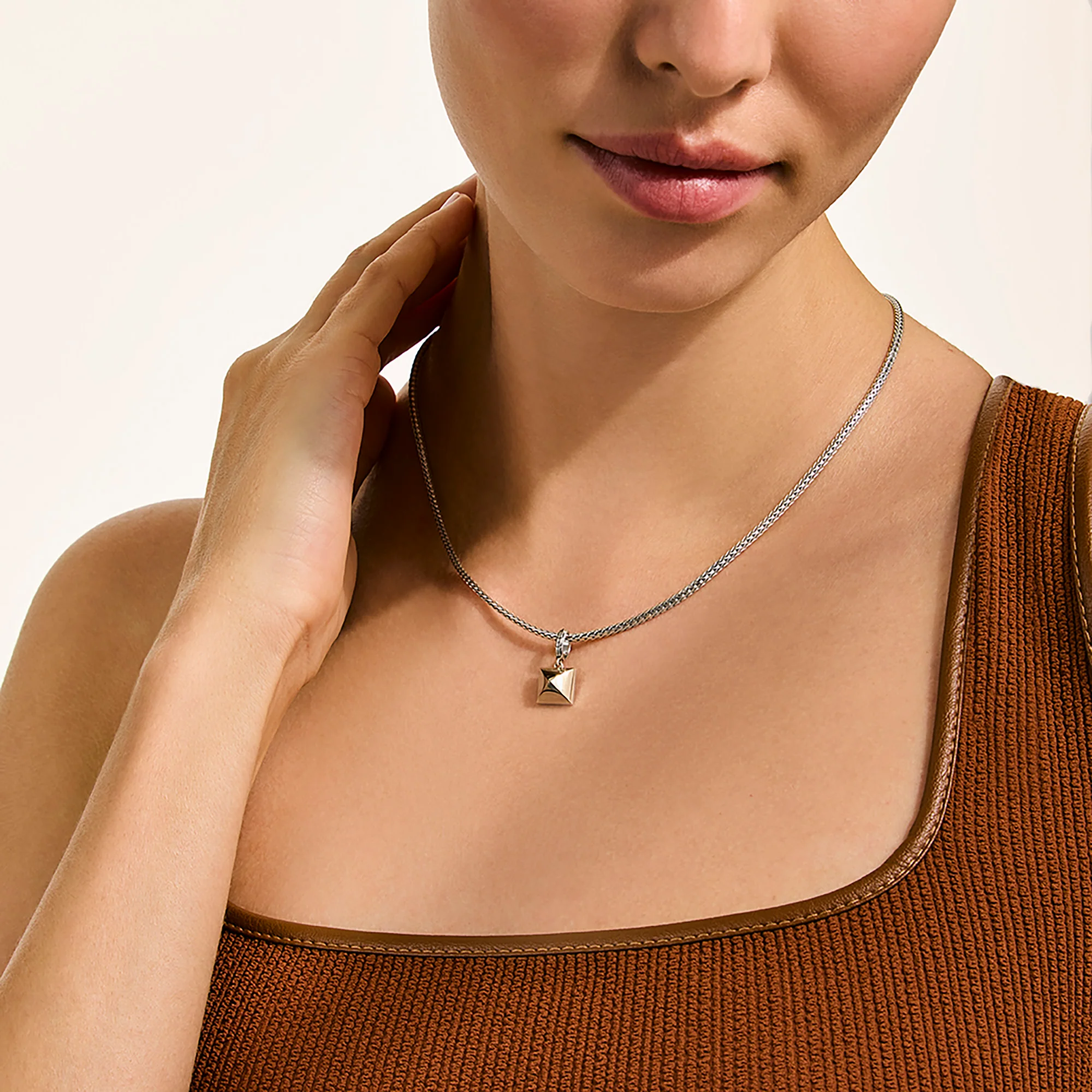 Icon Stud Pendant Necklace, Gold, Sterling Silver, Diamonds, 2.5MM|NZZP972162DI - Image 4