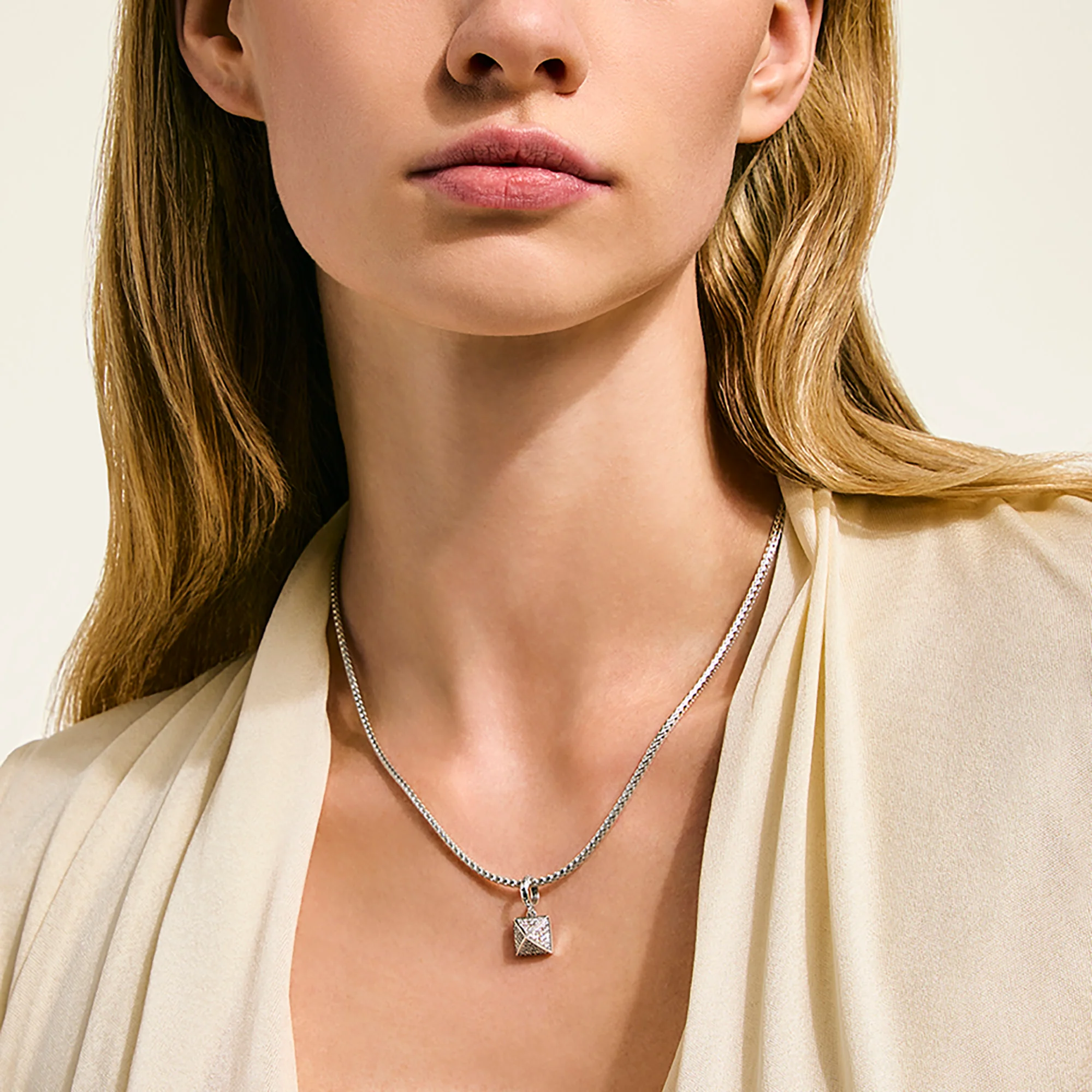 Icon Stud Pendant Necklace, Sterling Silver, Diamonds, 2.5MM|NBP972162DI - Image 4