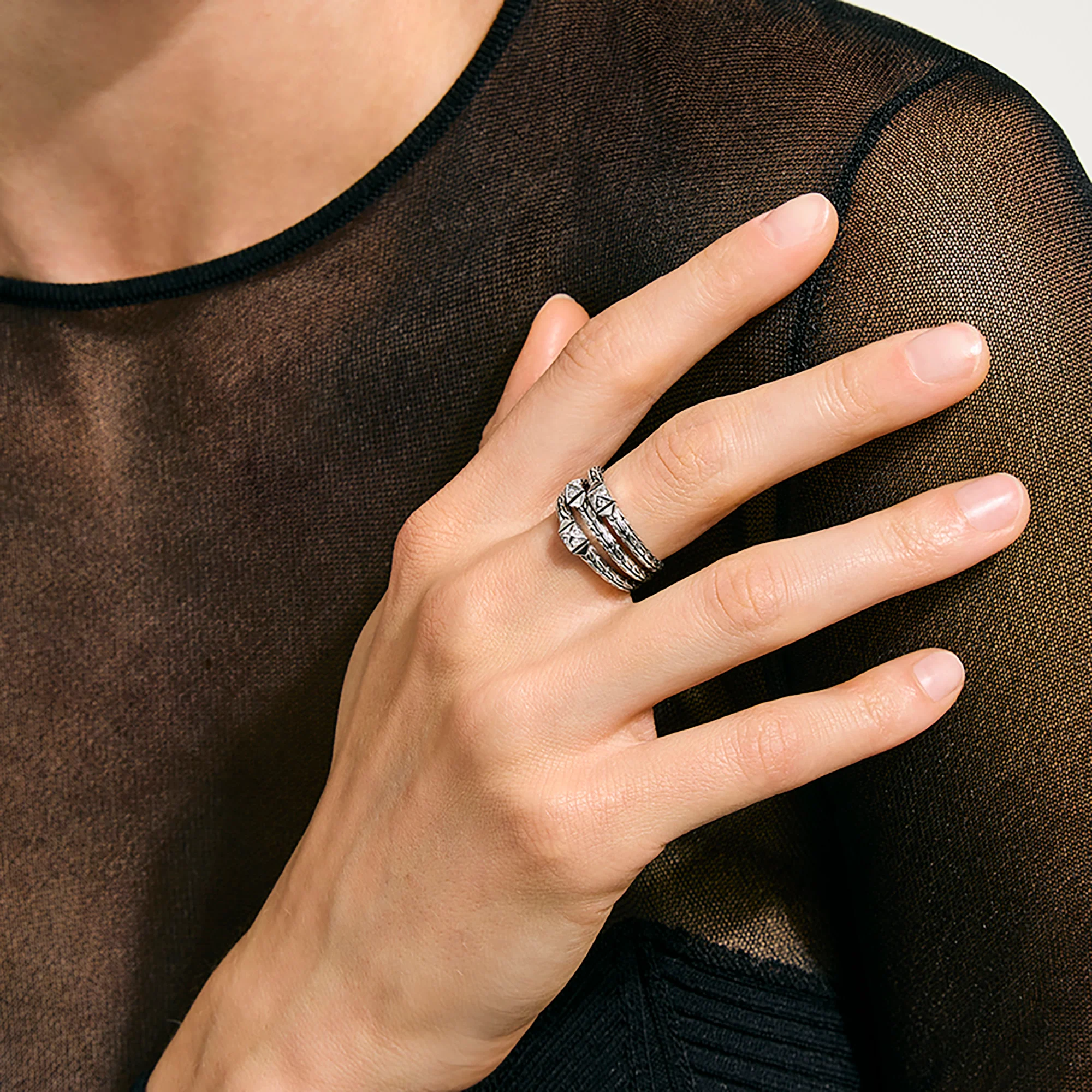 Icon Stud Triple Row Ring, Sterling Silver, Diamonds|RBP972012DI - Image 5