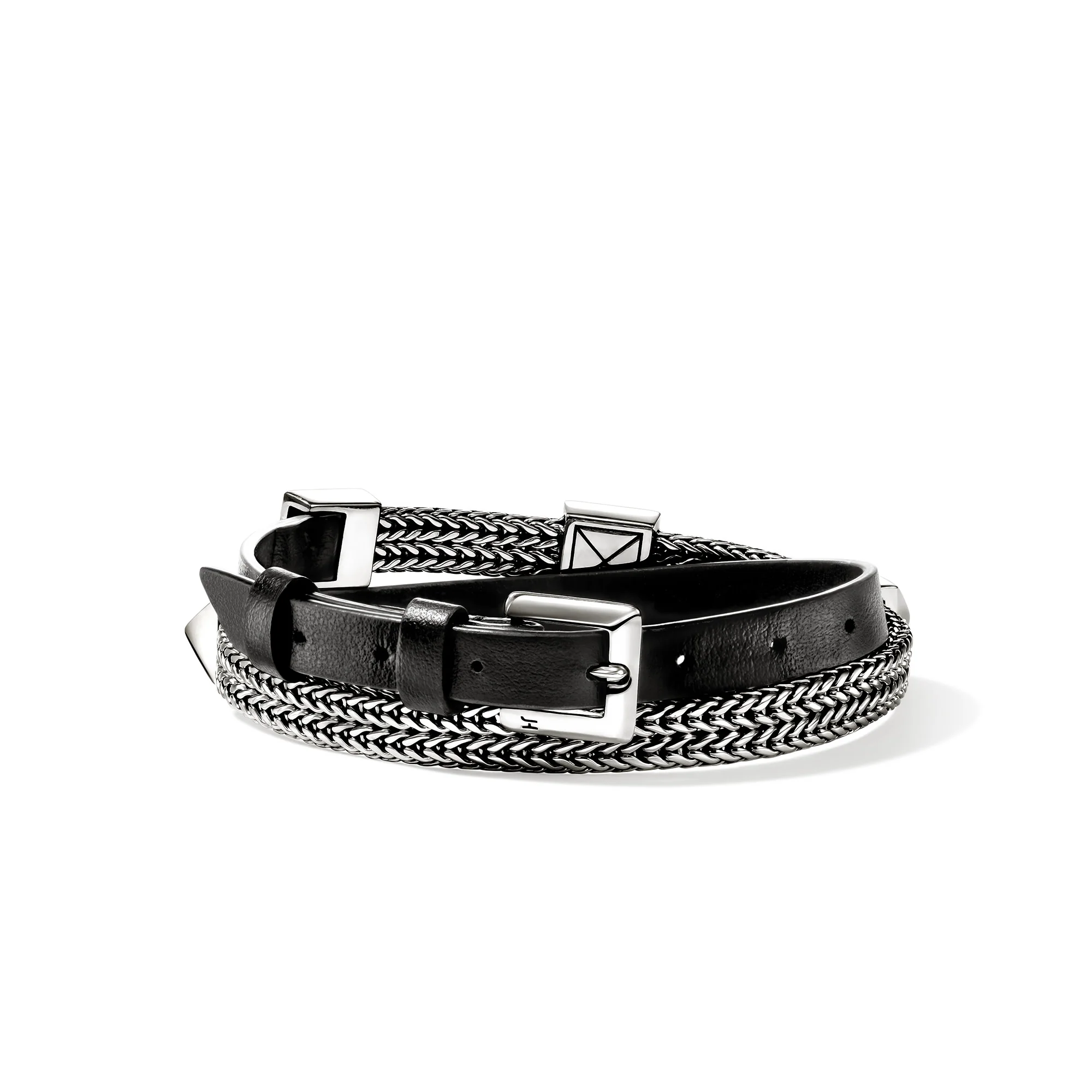 Icon Stud Wrap Bracelet, Sterling Silver, Leather, 6MM|BU97211BL - Image 4
