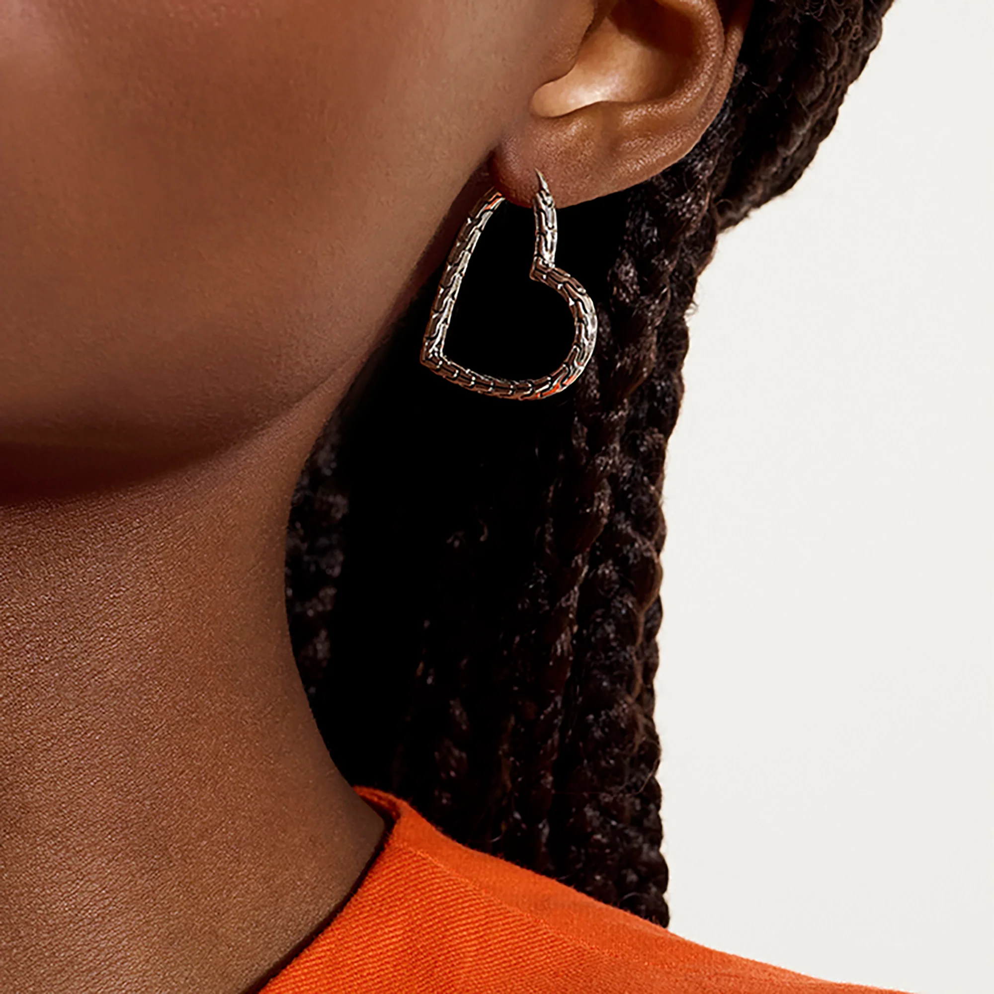 JH Essential Heart Hoop Earrings, Sterling Silver, 31.7MM|EB98969 - Image 4