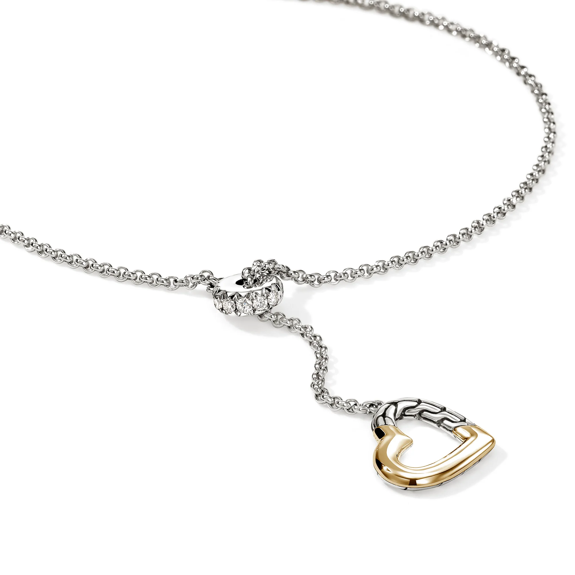 JH Essential Heart Lariat Necklace, Sterling Silver, Gold, Diamonds, 1.5MM|NZZP989902DI - Image 2