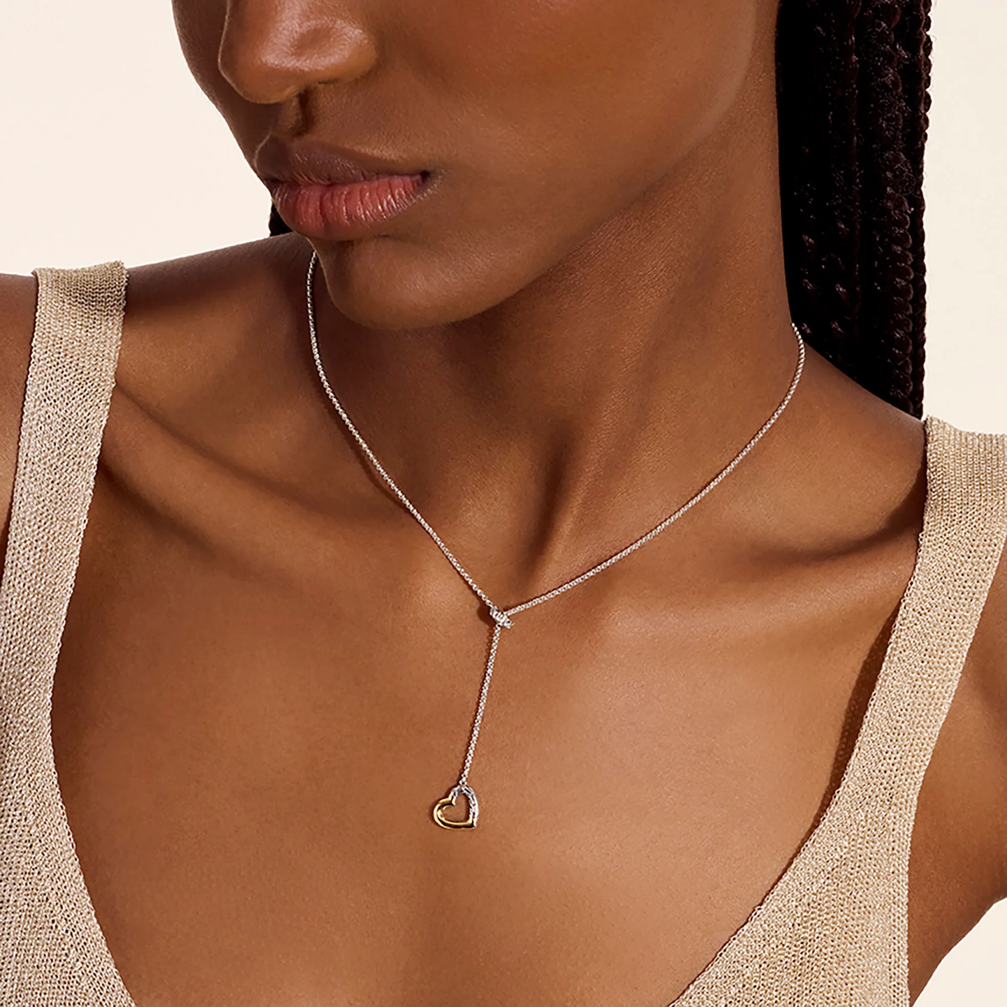 JH Essential Heart Lariat Necklace, Sterling Silver, Gold, Diamonds, 1.5MM|NZZP989902DI - Image 4