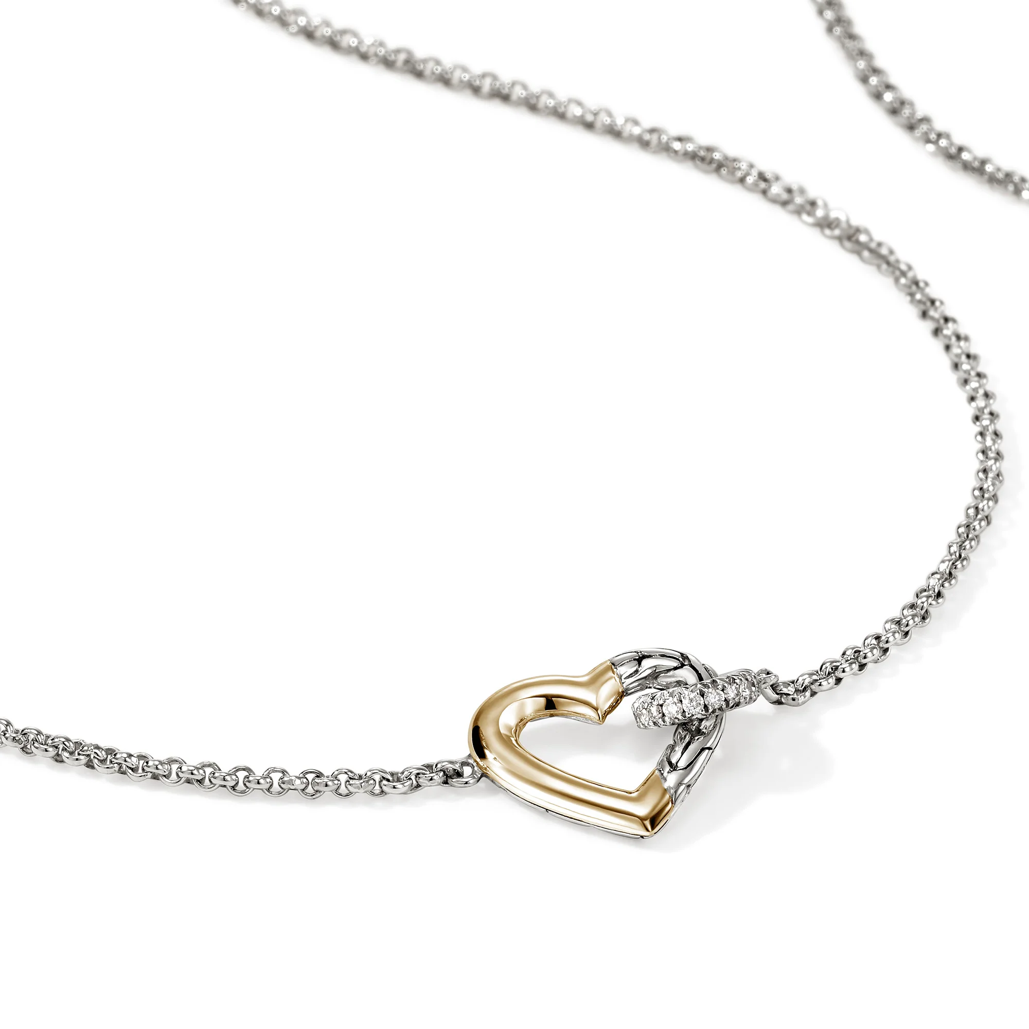 JH Essential Heart Link Necklace, Sterling Silver, Gold, Diamonds, 1.5MM|NZZP989722DI - Image 2