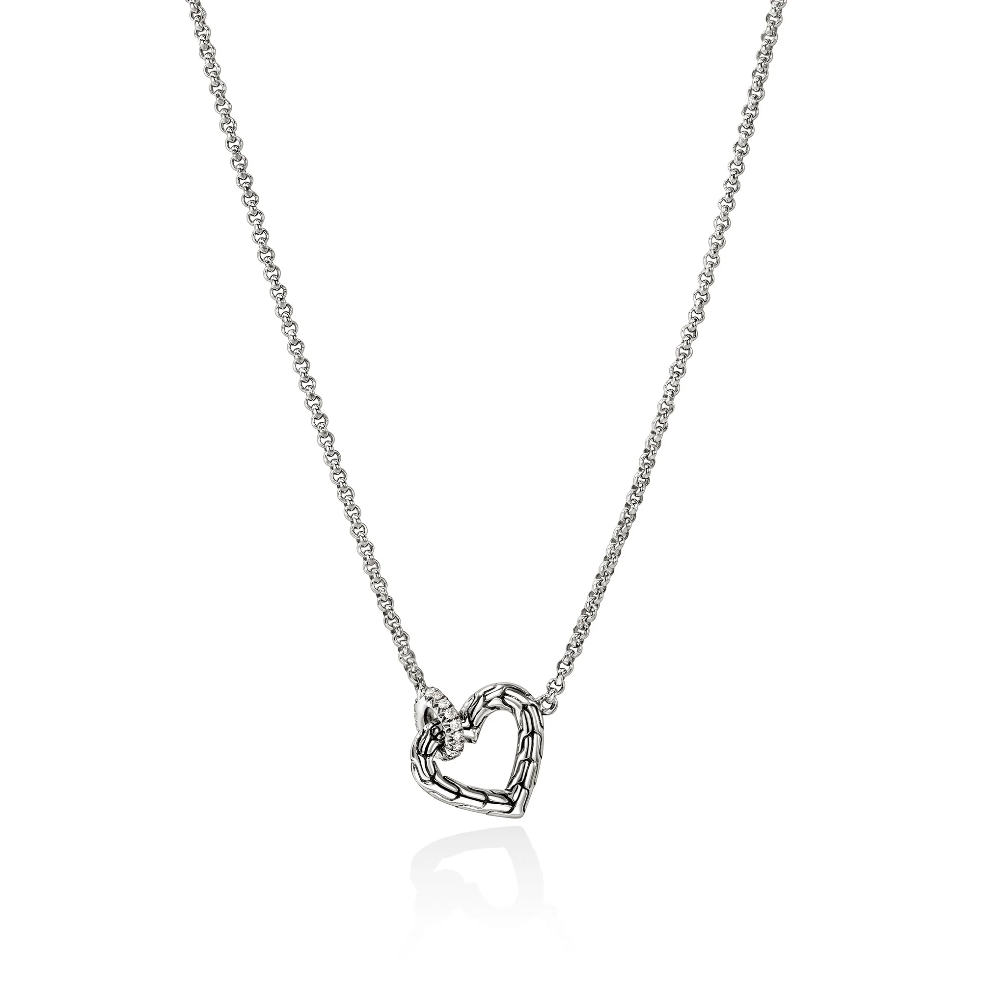 JH Essential Heart Link Necklace, Sterling Silver, Gold, Diamonds, 1.5MM|NZZP989722DI - Image 3