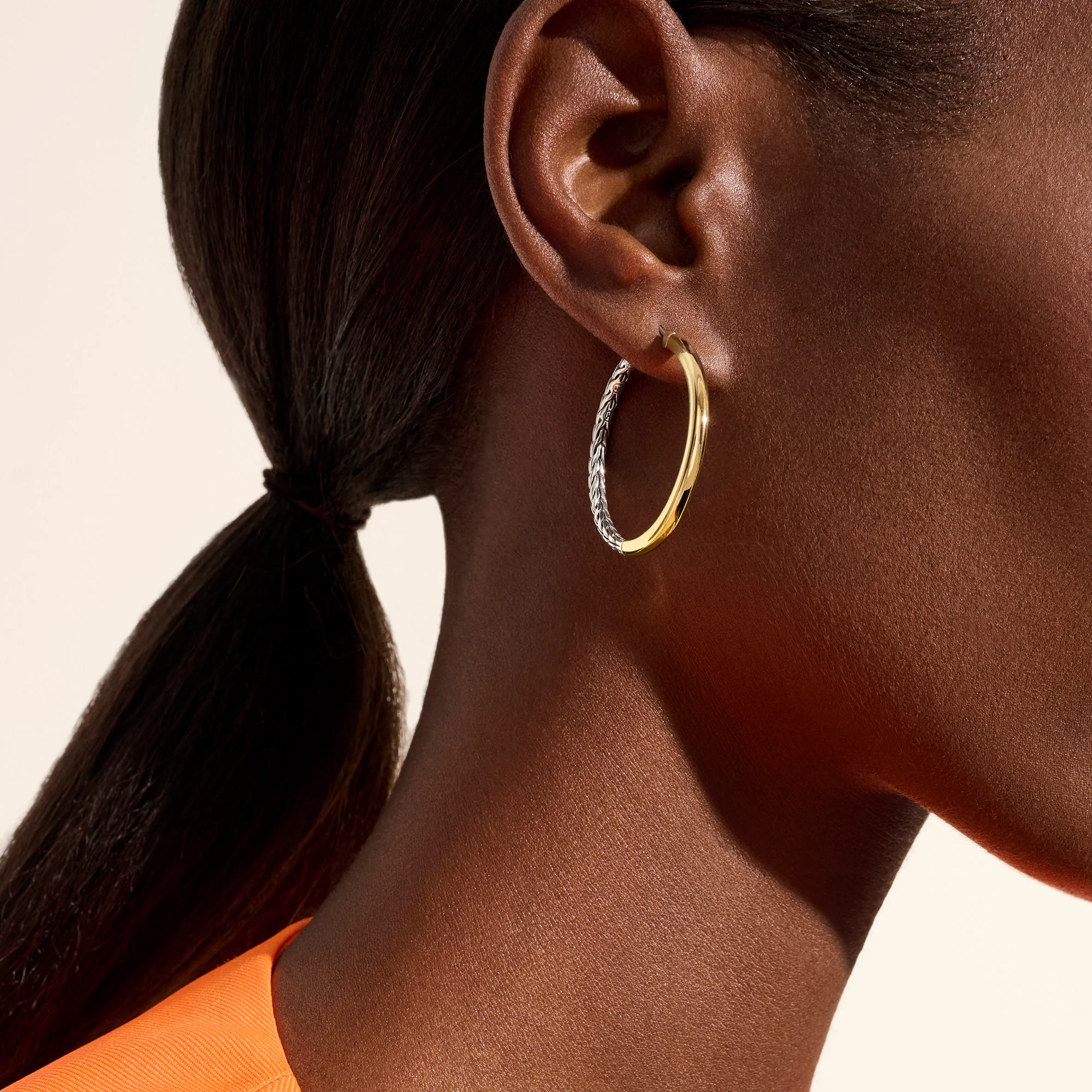 JH Essential Hoop Earring, Gold, Sterling Silver, 34.5MM|EZZ98711 - Image 5