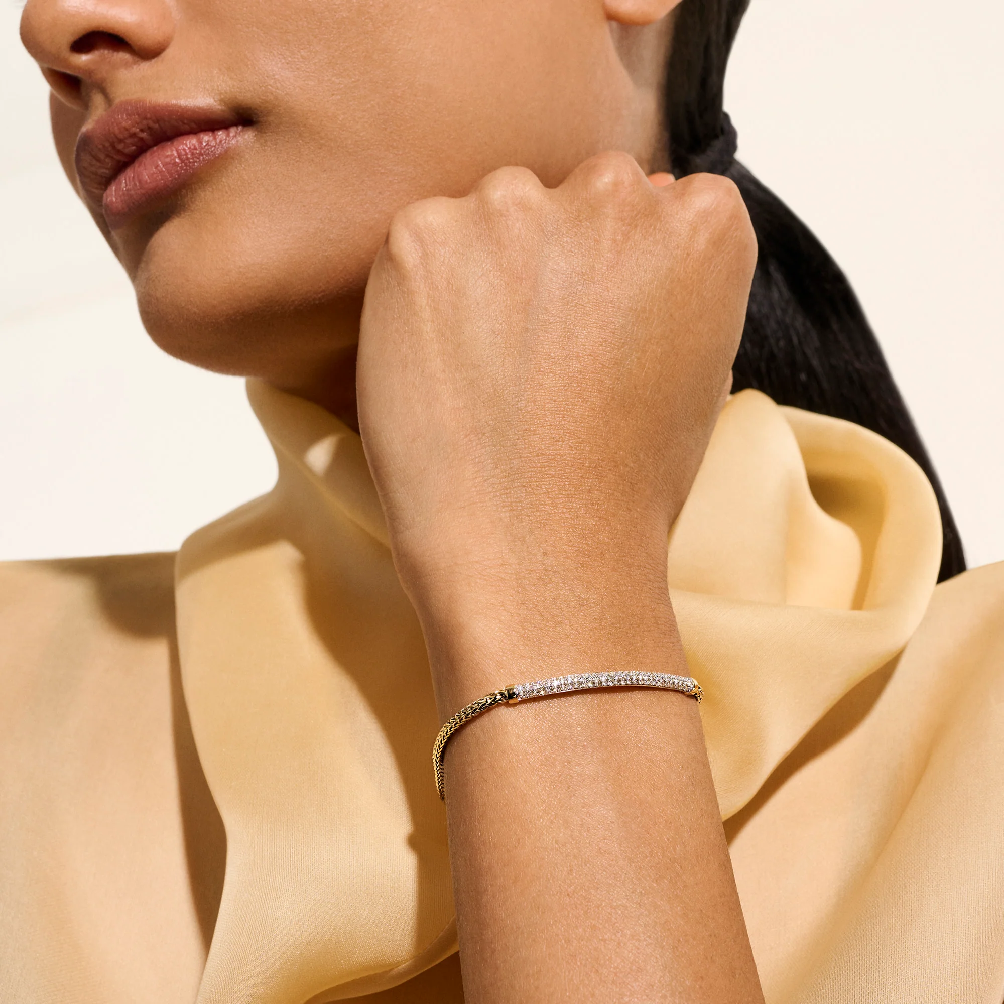 JH Essential Pavé Bracelet, Gold, Diamonds, 2.5MM|BUGGX987082DI - Image 6