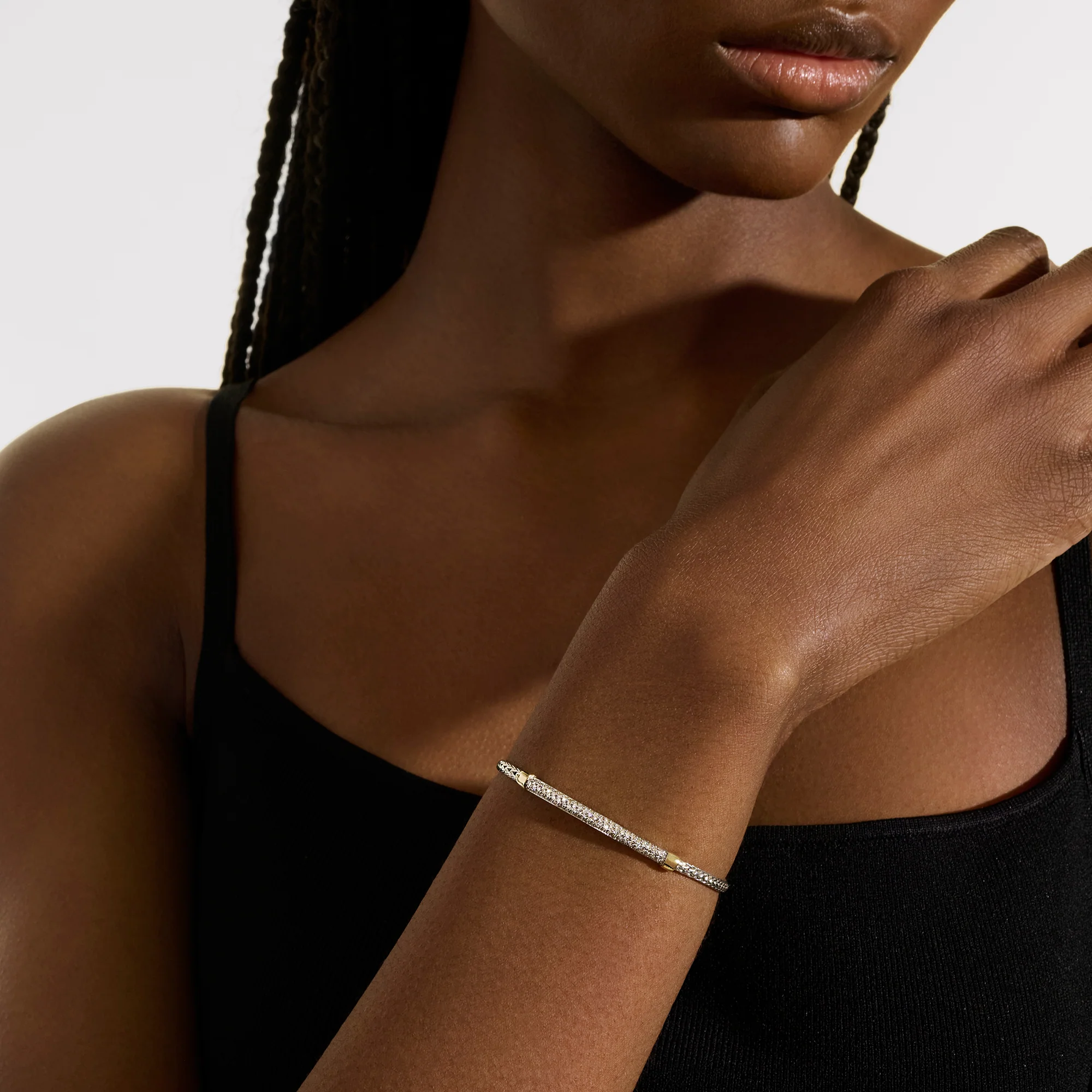 JH Essential Pave Bracelet, Gold, Sterling Silver, Diamonds, 2.5MM|BUZZP988662DI - Image 5