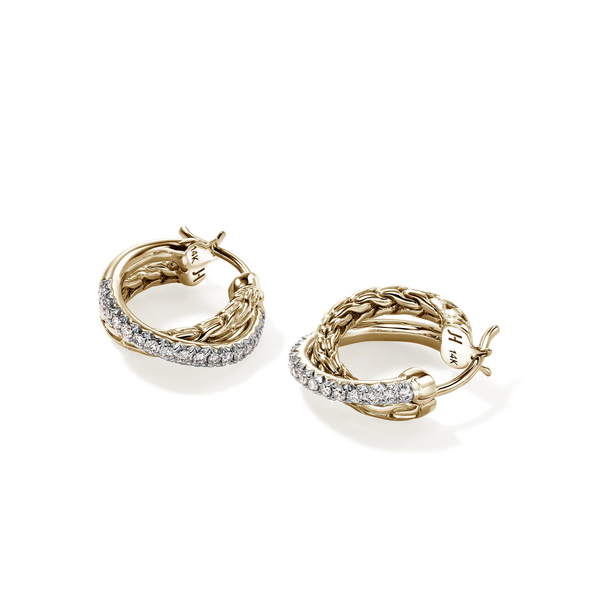 JH Essential Pavé Crossover Hoop Earring, Gold, Diamonds, 15MM|EGGX987132DI - Image 3