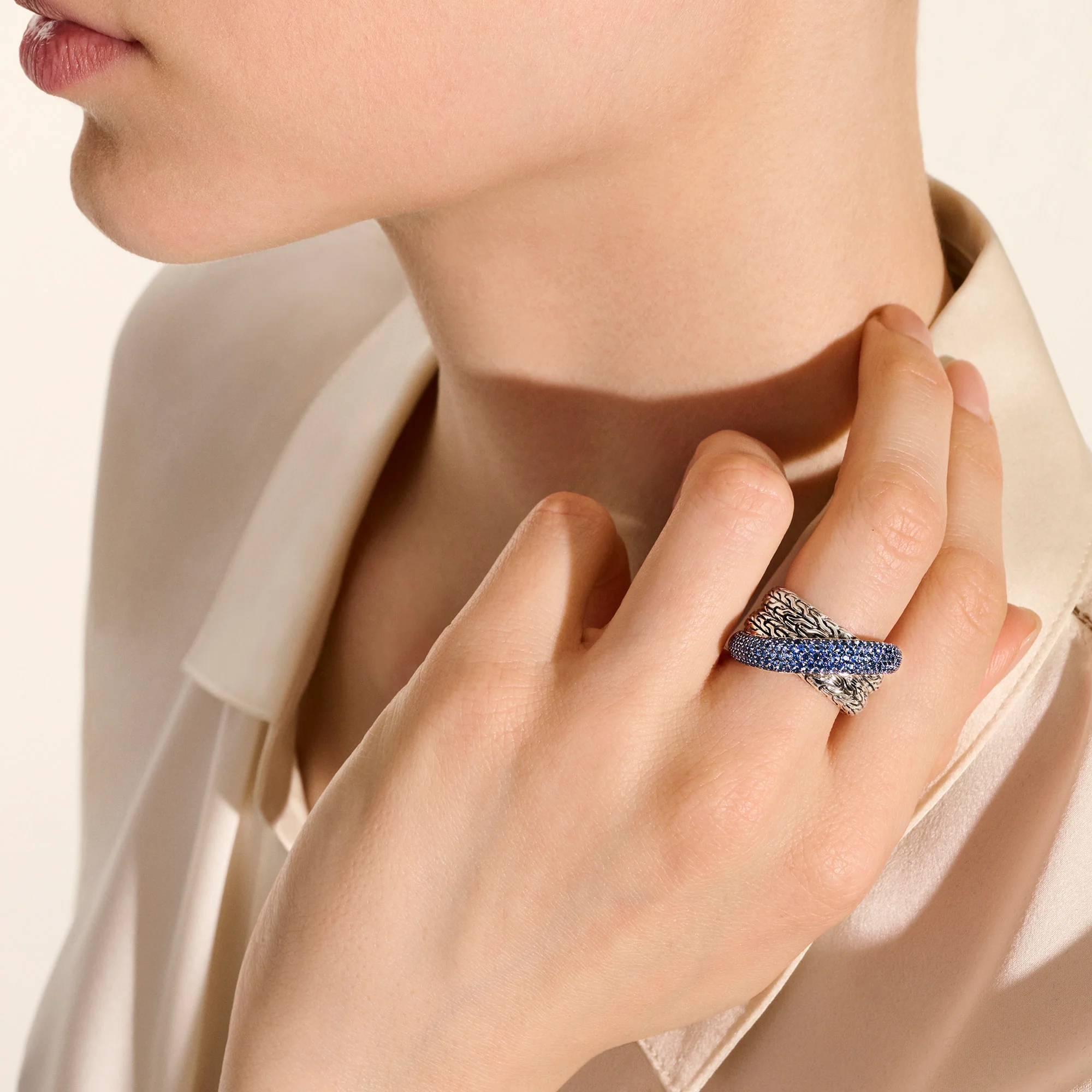 JH Essential Pavé Crossover Ring, Sterling Silver, Gemstones|RBS987164BSP - Image 6