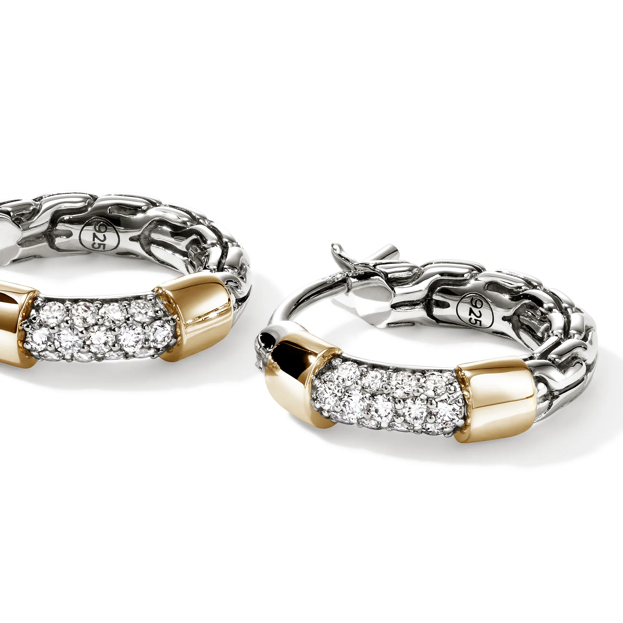 JH Essential Pave Hoop Earrings, Gold, Sterling Silver, Diamonds, 14.5MM|EZZP988672DI - Image 2