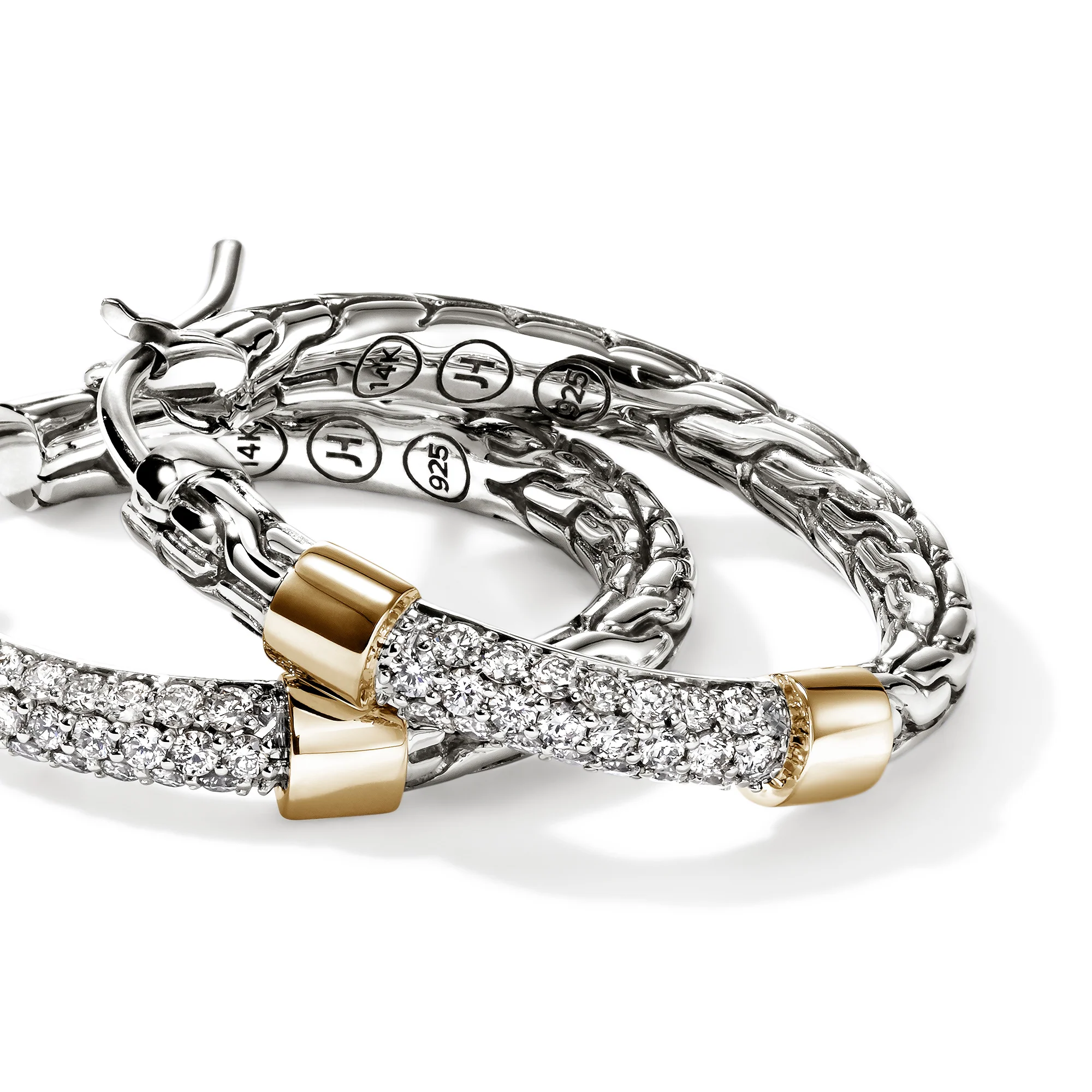 JH Essential Pave Hoop Earrings, Gold, Sterling Silver, Diamonds, 23MM|EZZP988682DI - Image 2